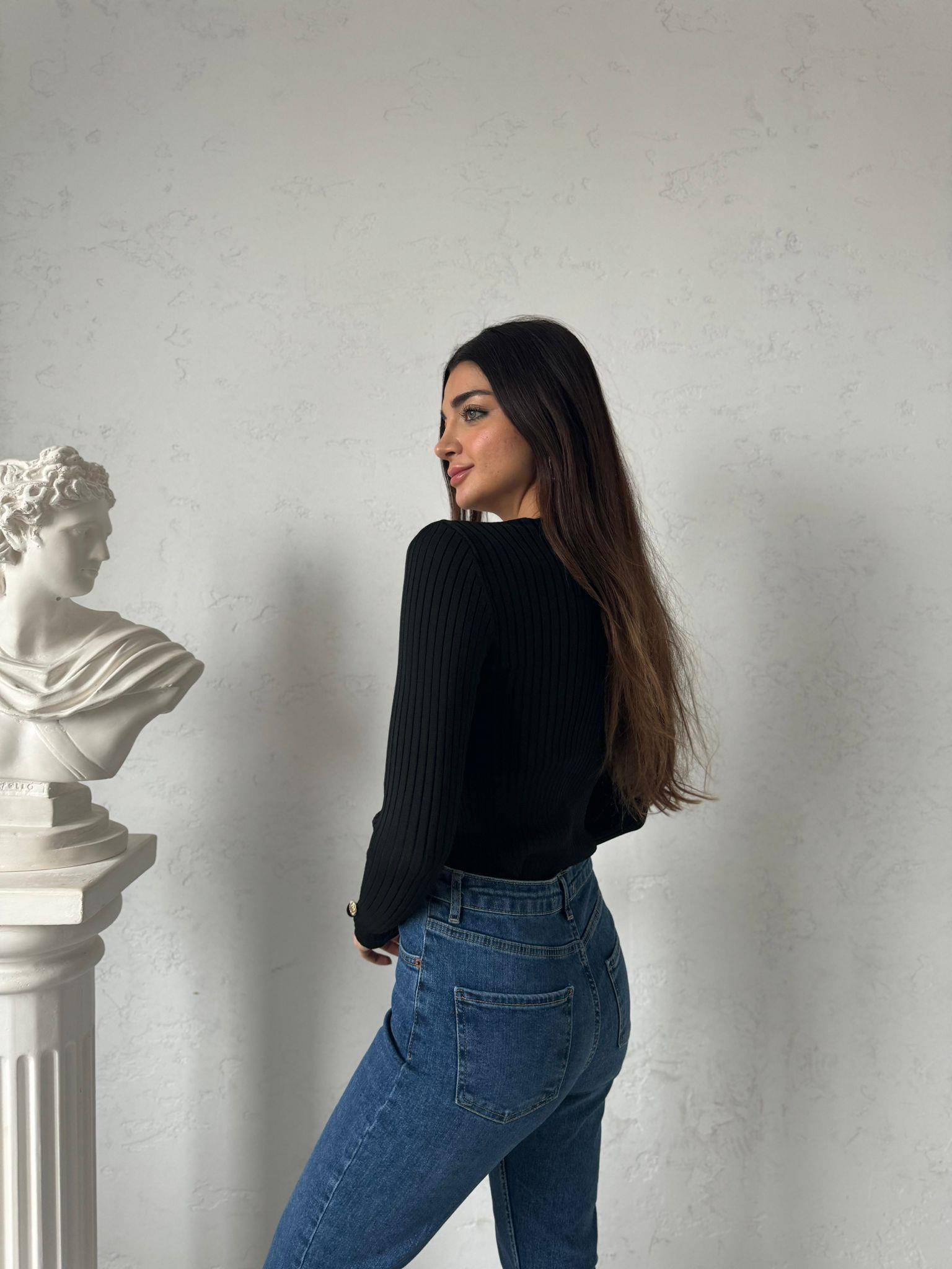 Siyah Gold Düğmeli Triko Bluz