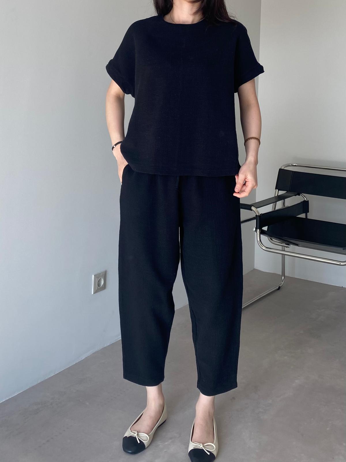 Siyah Ham Keten İkili Takım