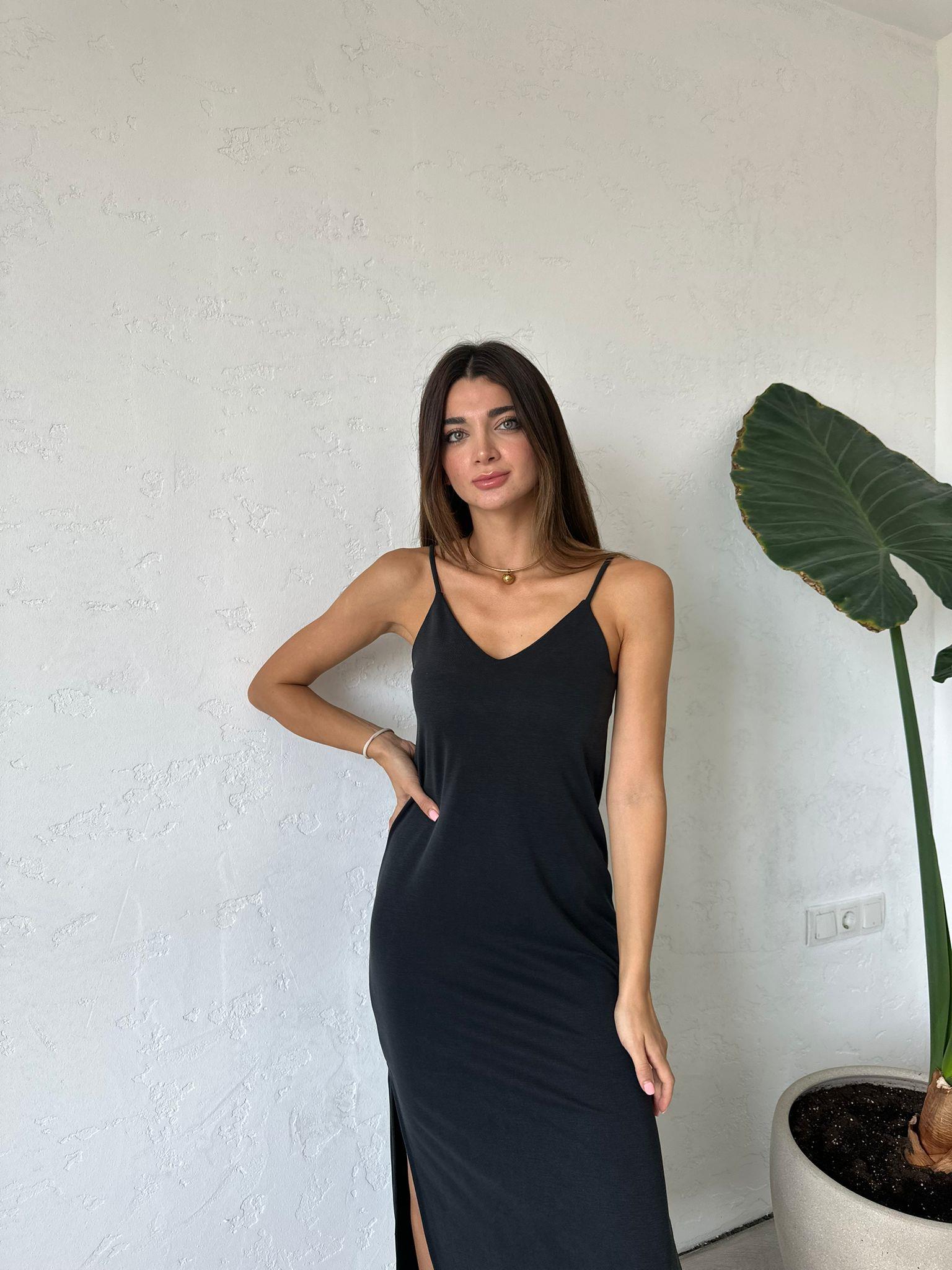 Siyah İp Askılı Julia Elbise