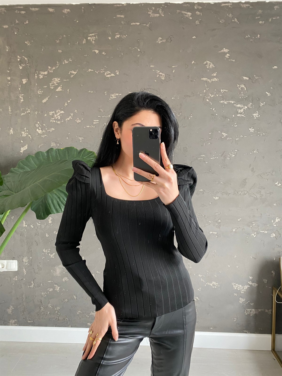 Siyah Karpuz Kol Triko Bluz