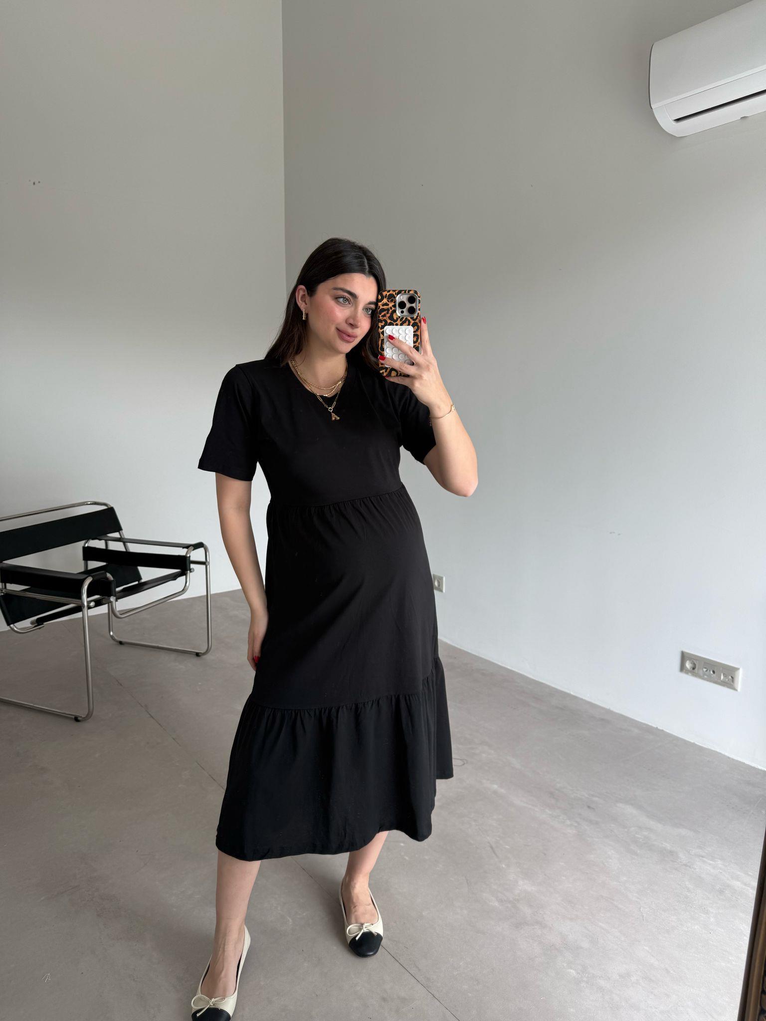 Siyah Kısa Kol Basic Perla Elbise