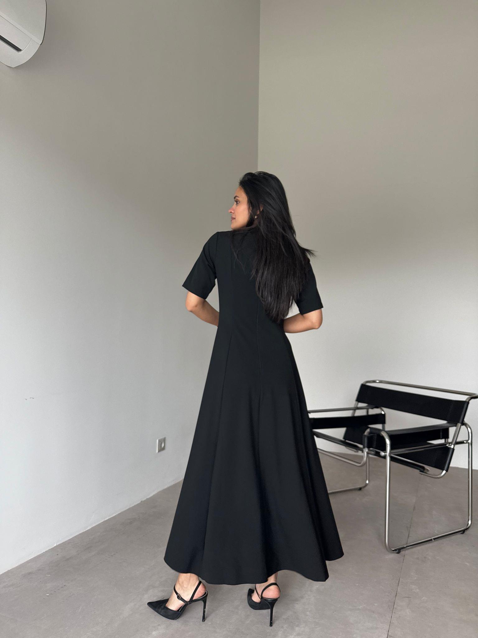 Siyah Kısa Kol Volanlı Basic Elbise