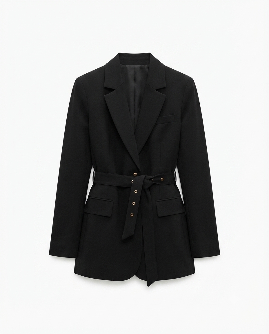 Siyah Kol Detaylı Kuşaklı Blazer Ceket