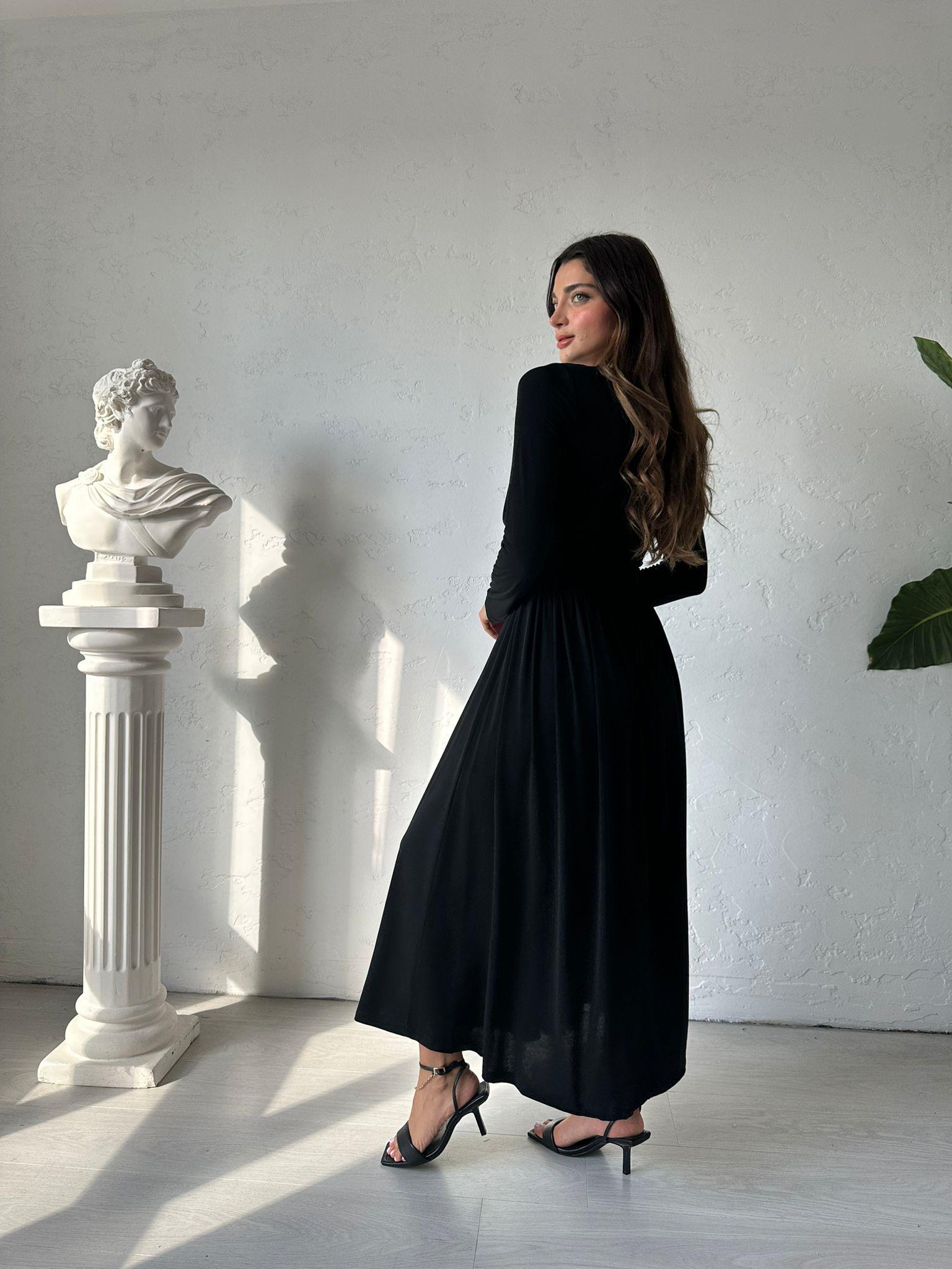 Siyah Kuşaklı Sandy Elbise