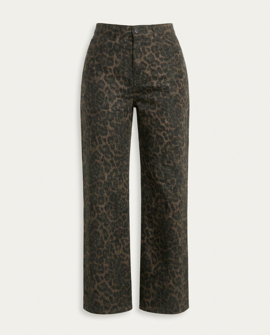 Siyah Leopar Desenli Jean