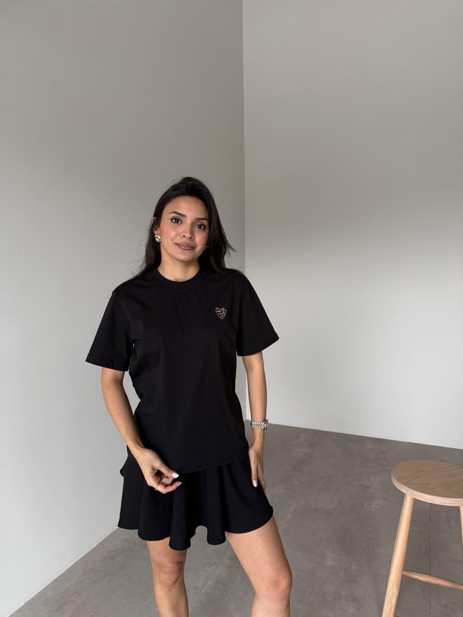 Siyah Leopar Kalpli Basic Tişört