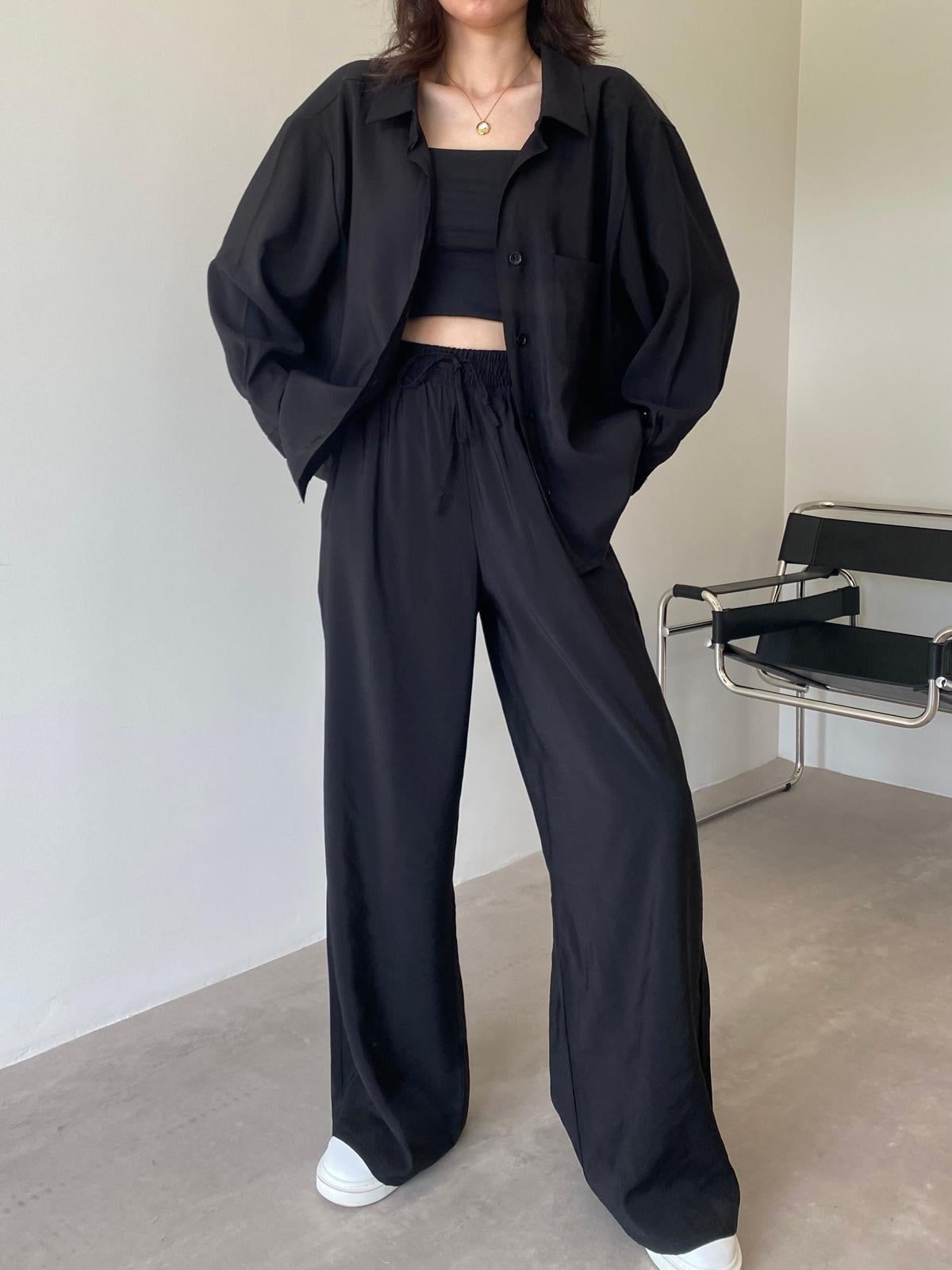 Siyah Oversize Palazzo Takım