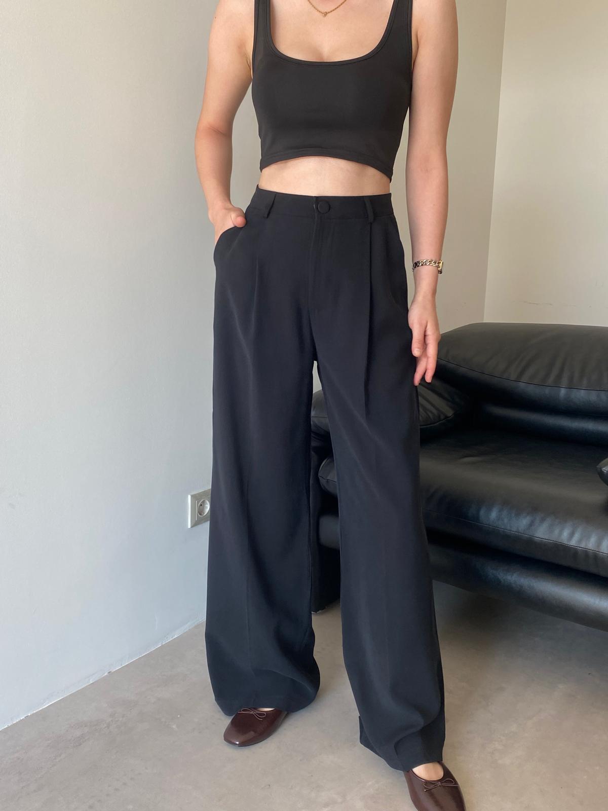 Siyah Pileli Kylie Palazzo Pantolon