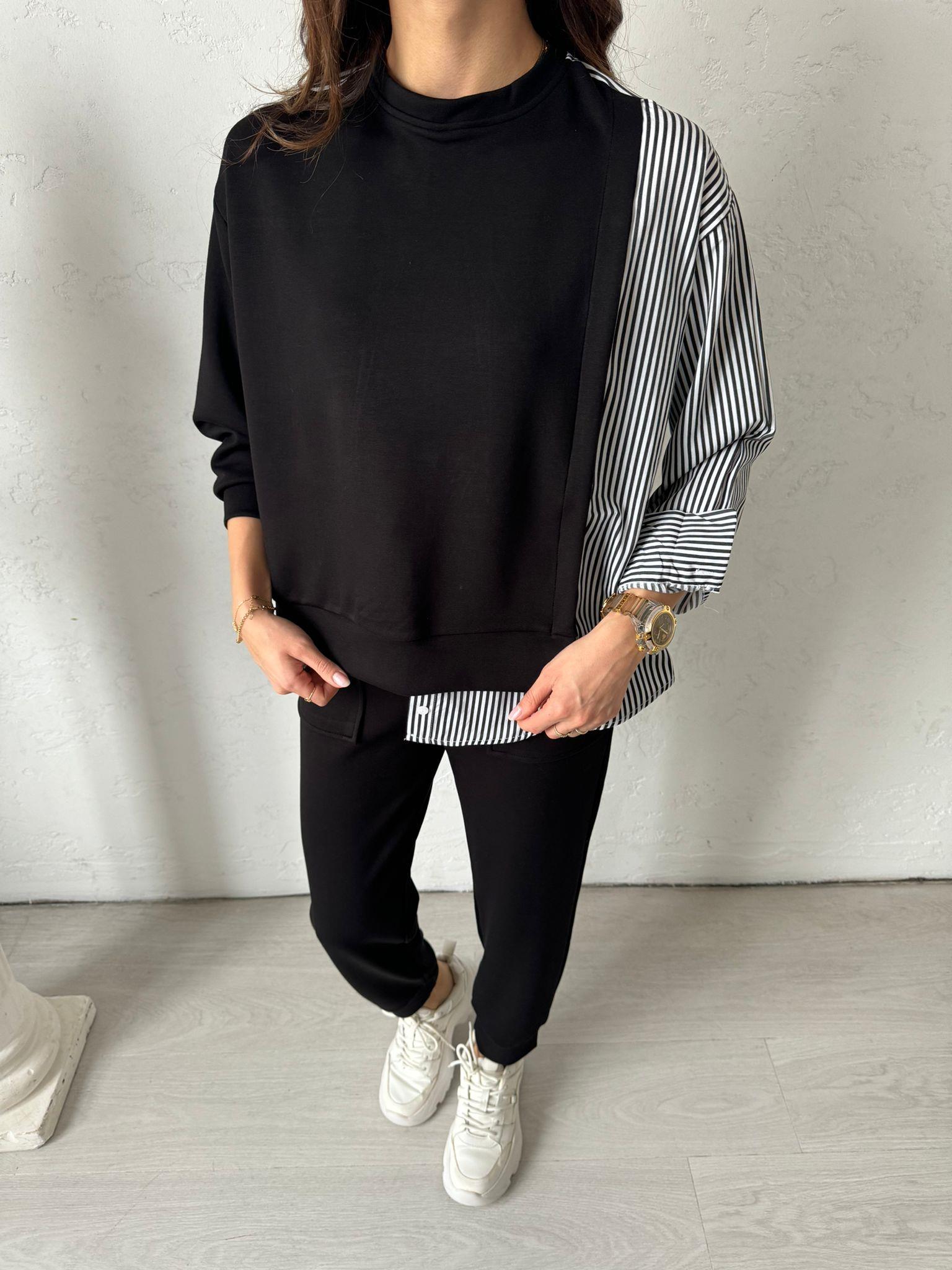 Siyah Poplin Detaylı Sweat Takım