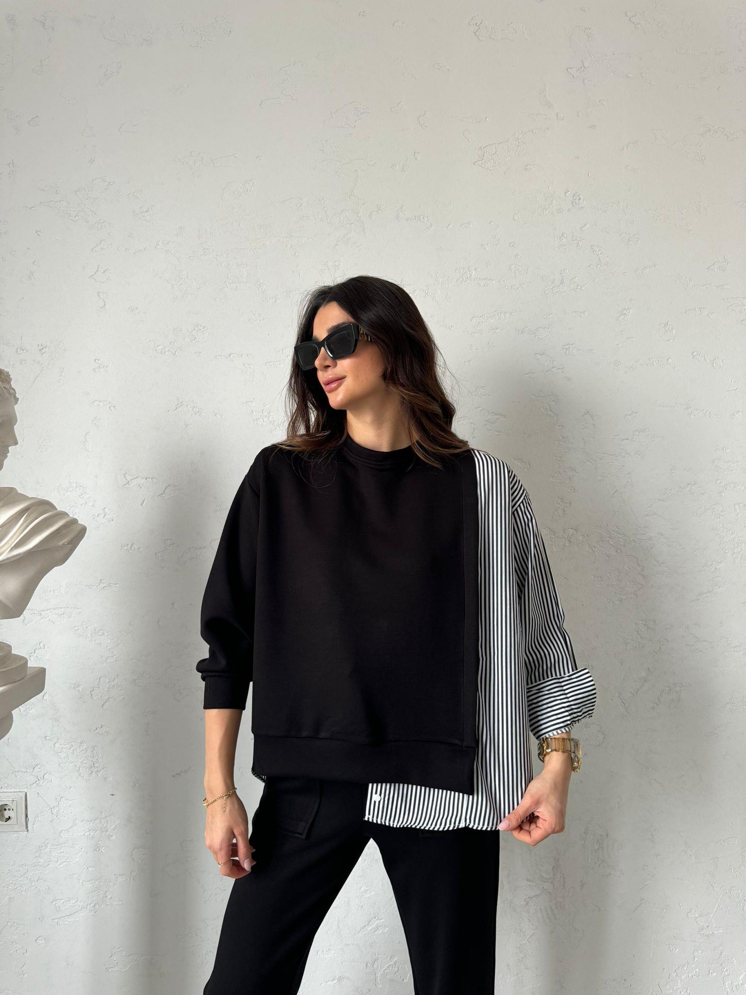 Siyah Poplin Detaylı Sweat Takım