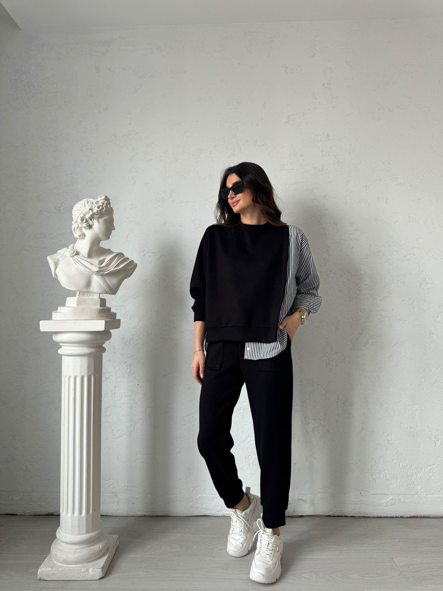 Siyah Poplin Detaylı Sweat Takım