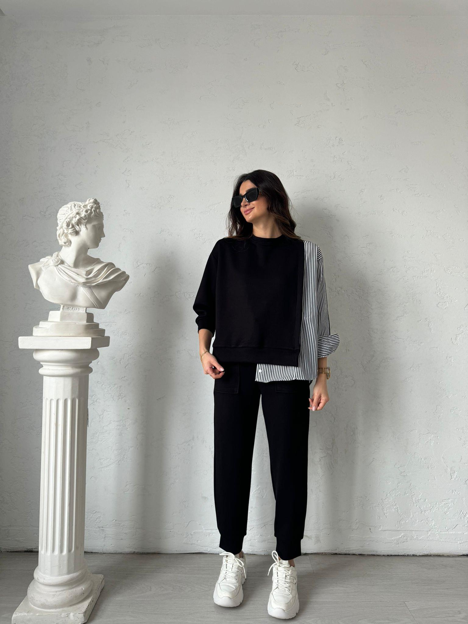 Siyah Poplin Detaylı Sweat Takım