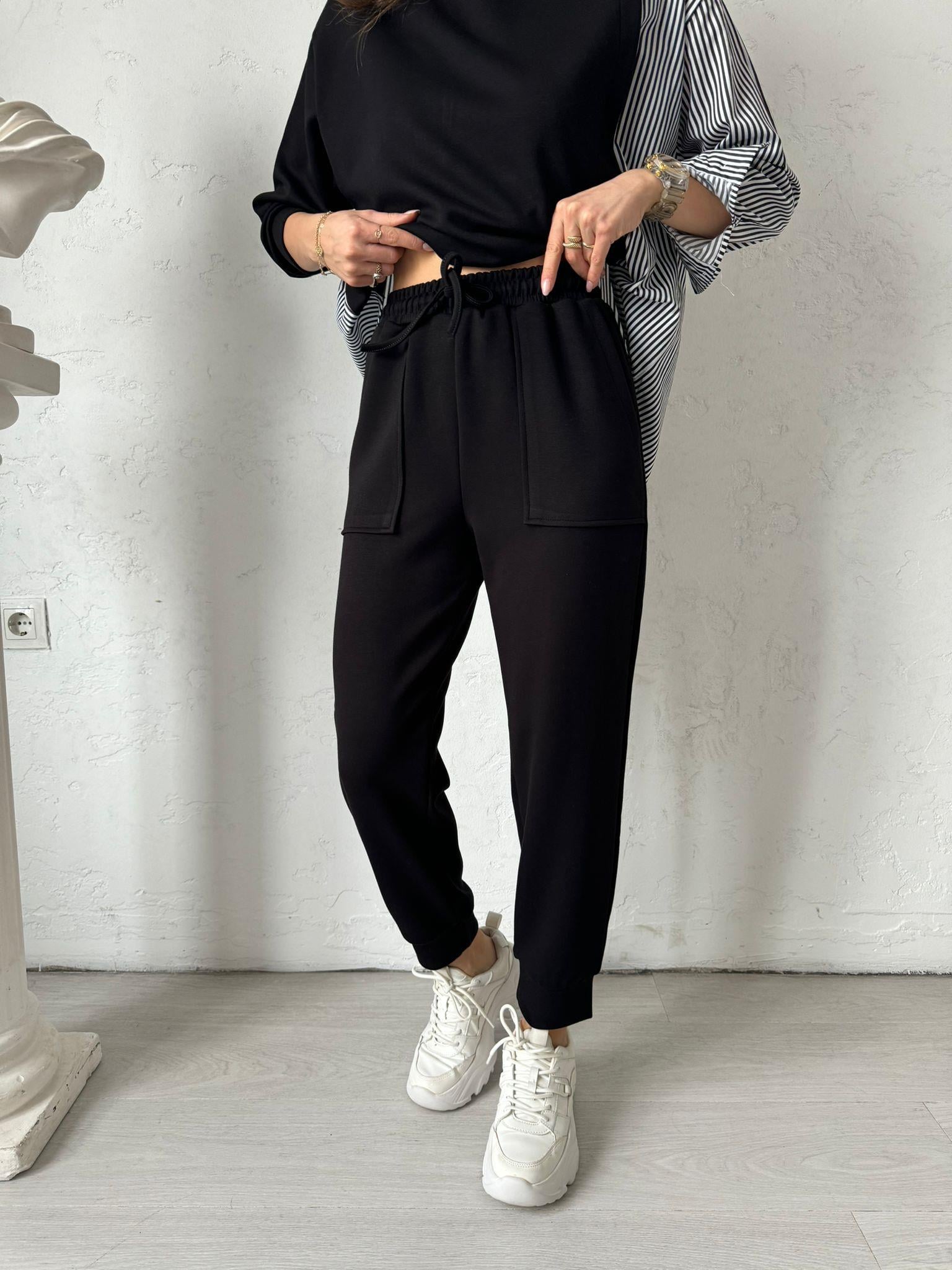Siyah Poplin Detaylı Sweat Takım