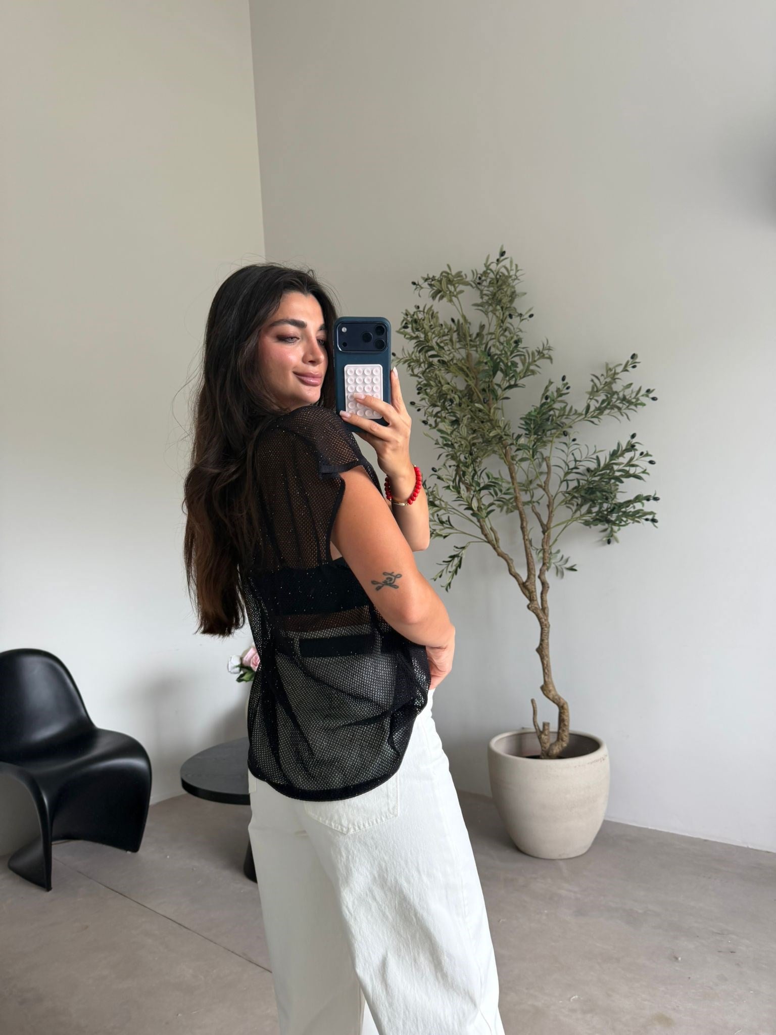 Siyah Pulu Ajurlu Astarlı Bluz