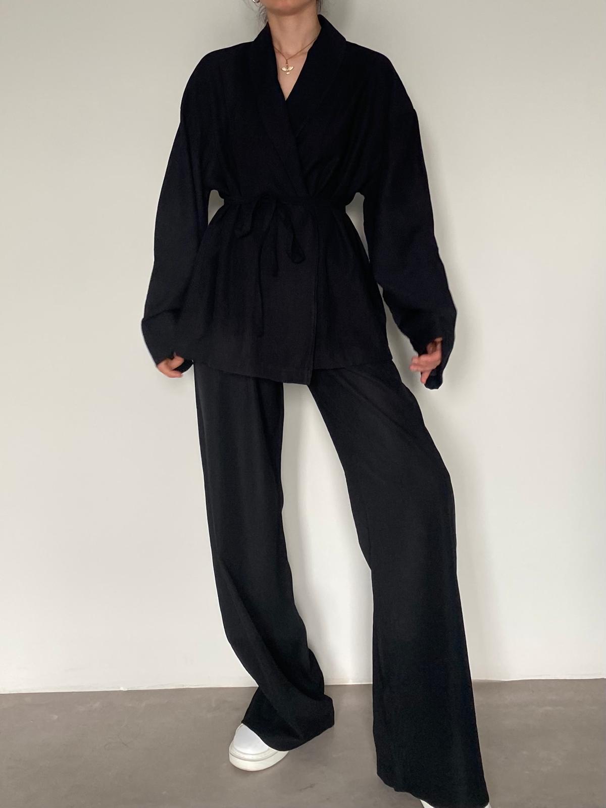 Siyah Şal Yaka Kimono Takım