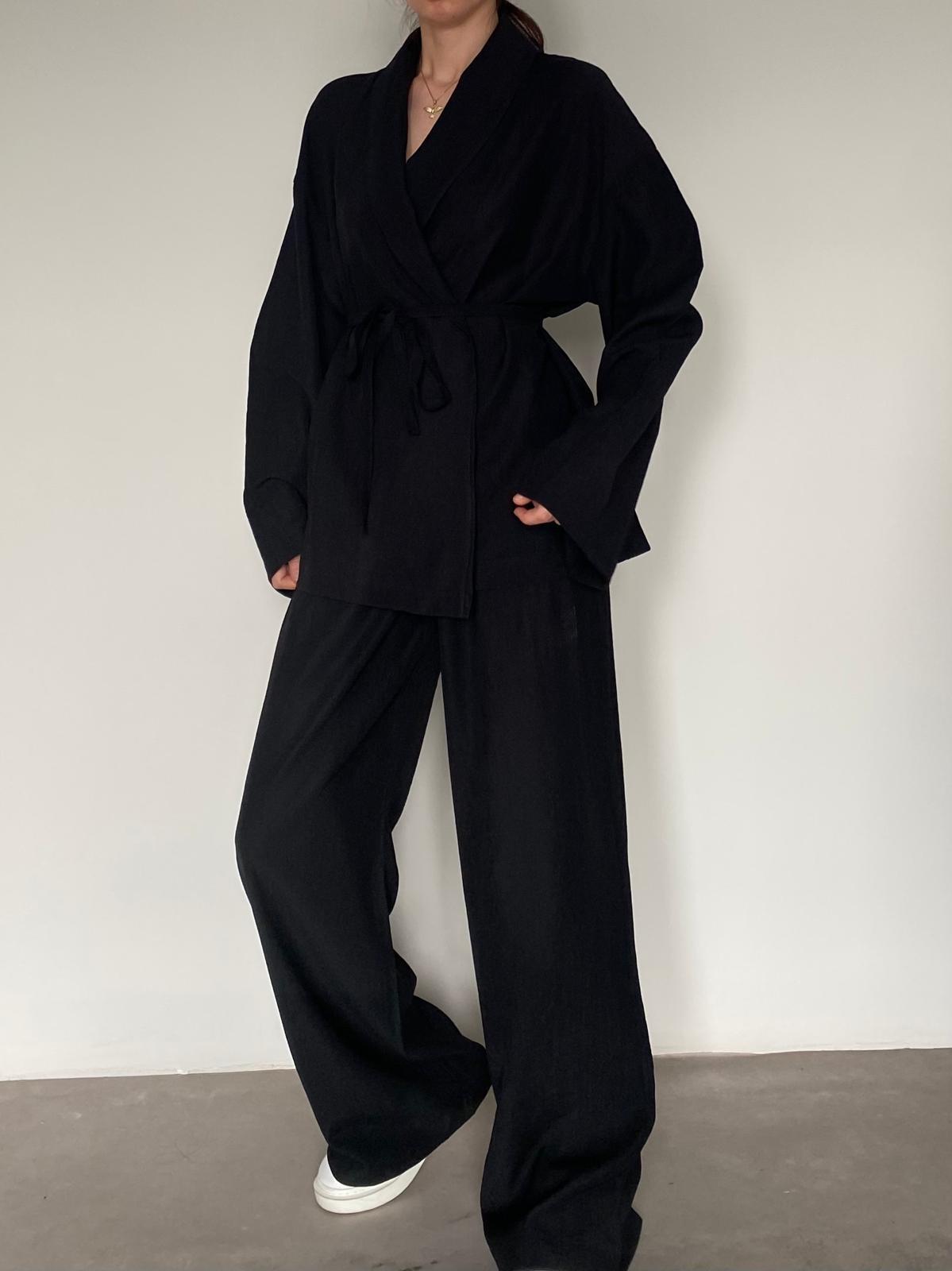 Siyah Şal Yaka Kimono Takım