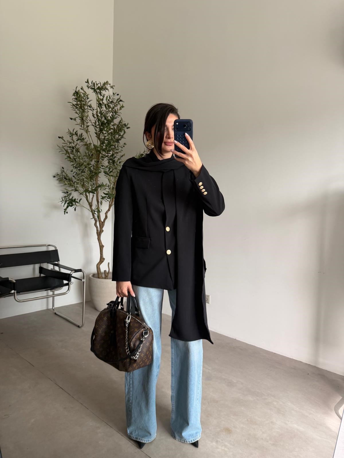 Siyah Şallı Blazer Ceket