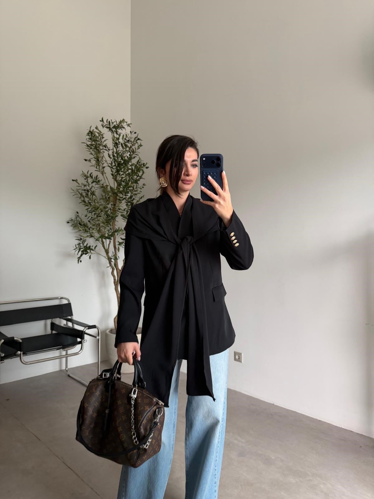 Siyah Şallı Blazer Ceket