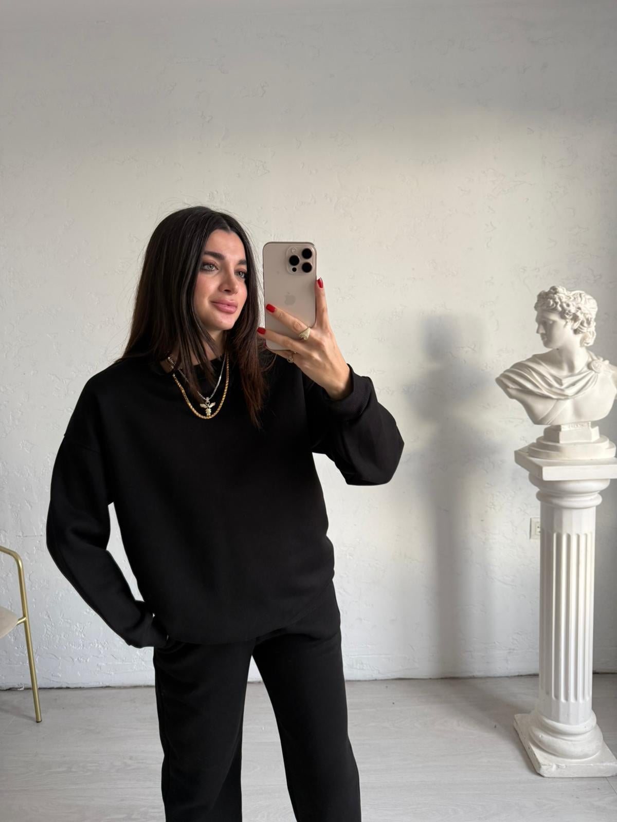 Siyah Şardonlu Bisiklet Yaka Basic Takım