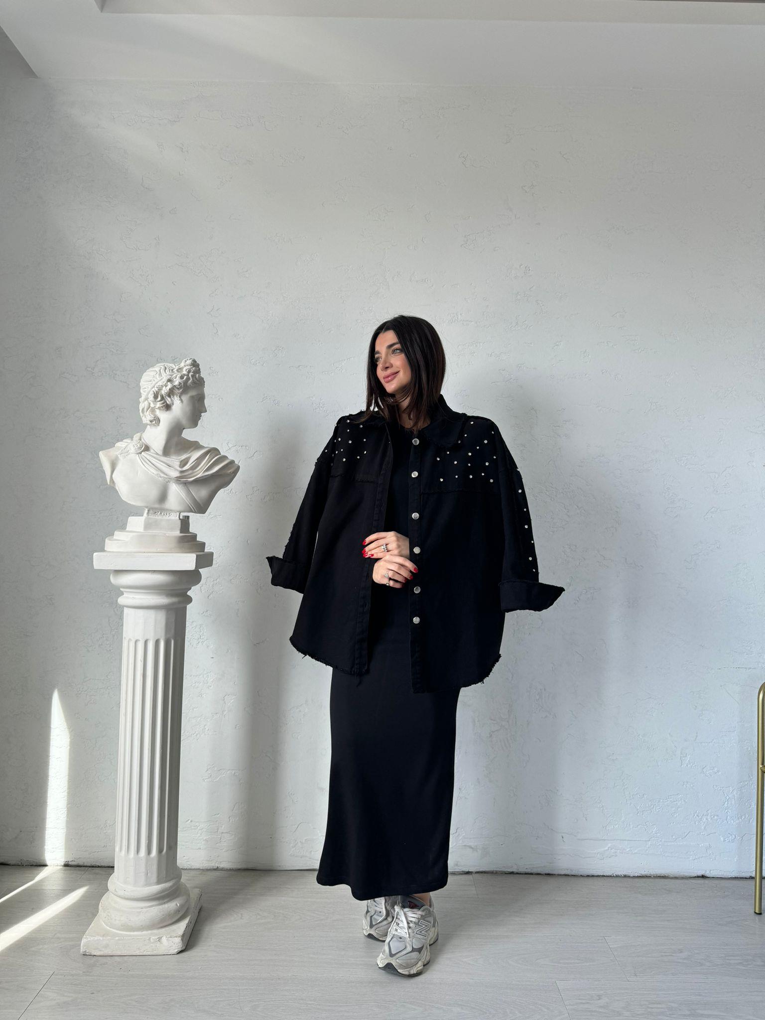 Siyah Taşlı Oversize Gömlek Ceket
