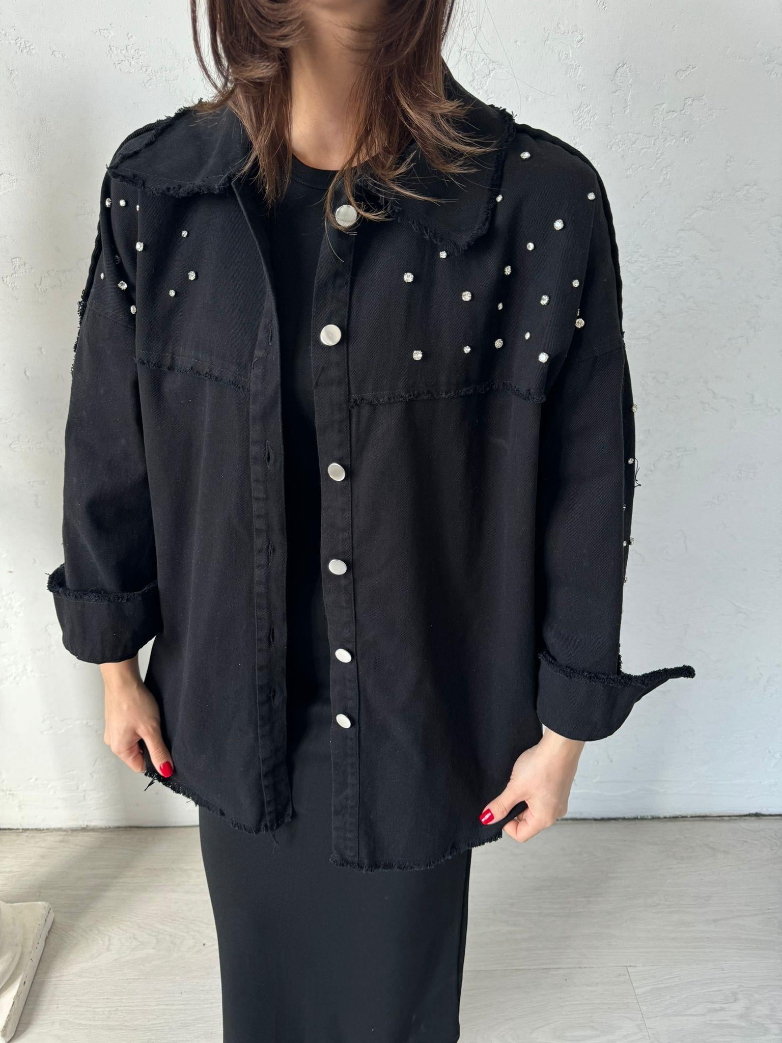 Siyah Taşlı Oversize Gömlek Ceket