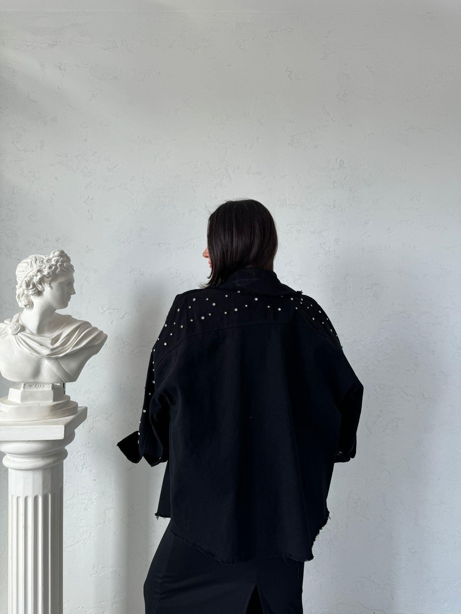 Siyah Taşlı Oversize Gömlek Ceket