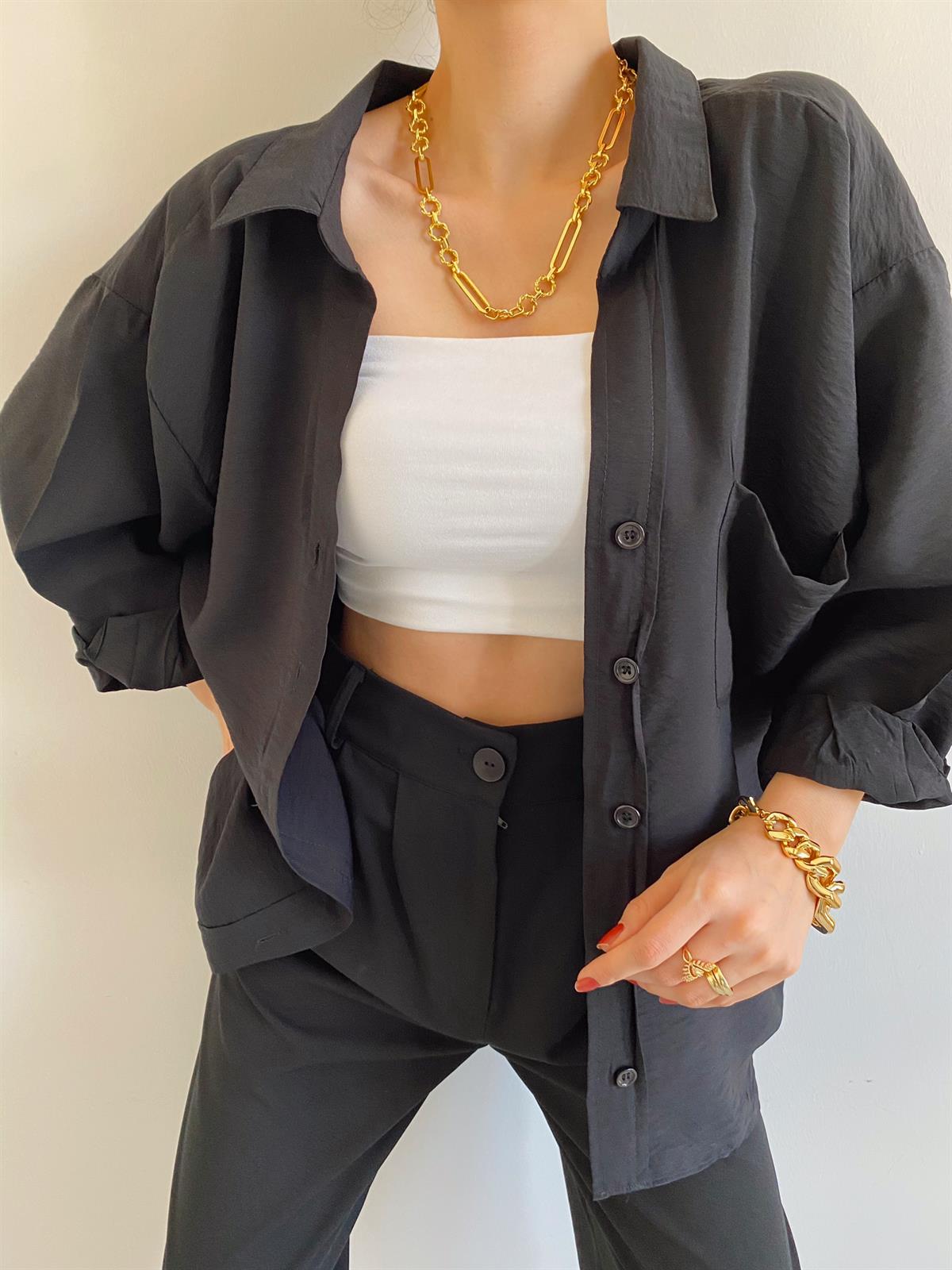 Siyah Tek Cepli Stylish Gömlek