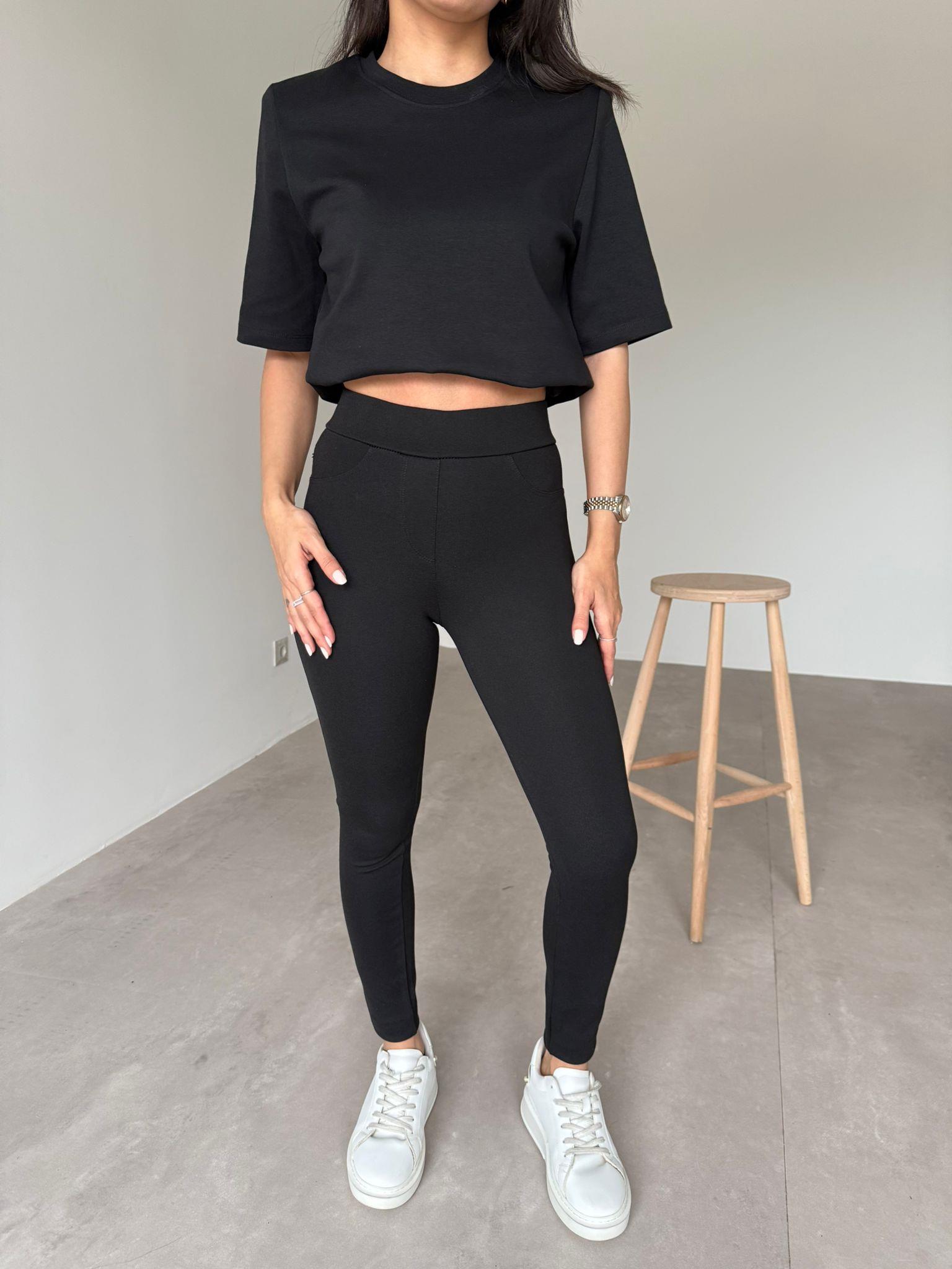Siyah Toparlayıcı Cep Detaylı Pantolon Tayt
