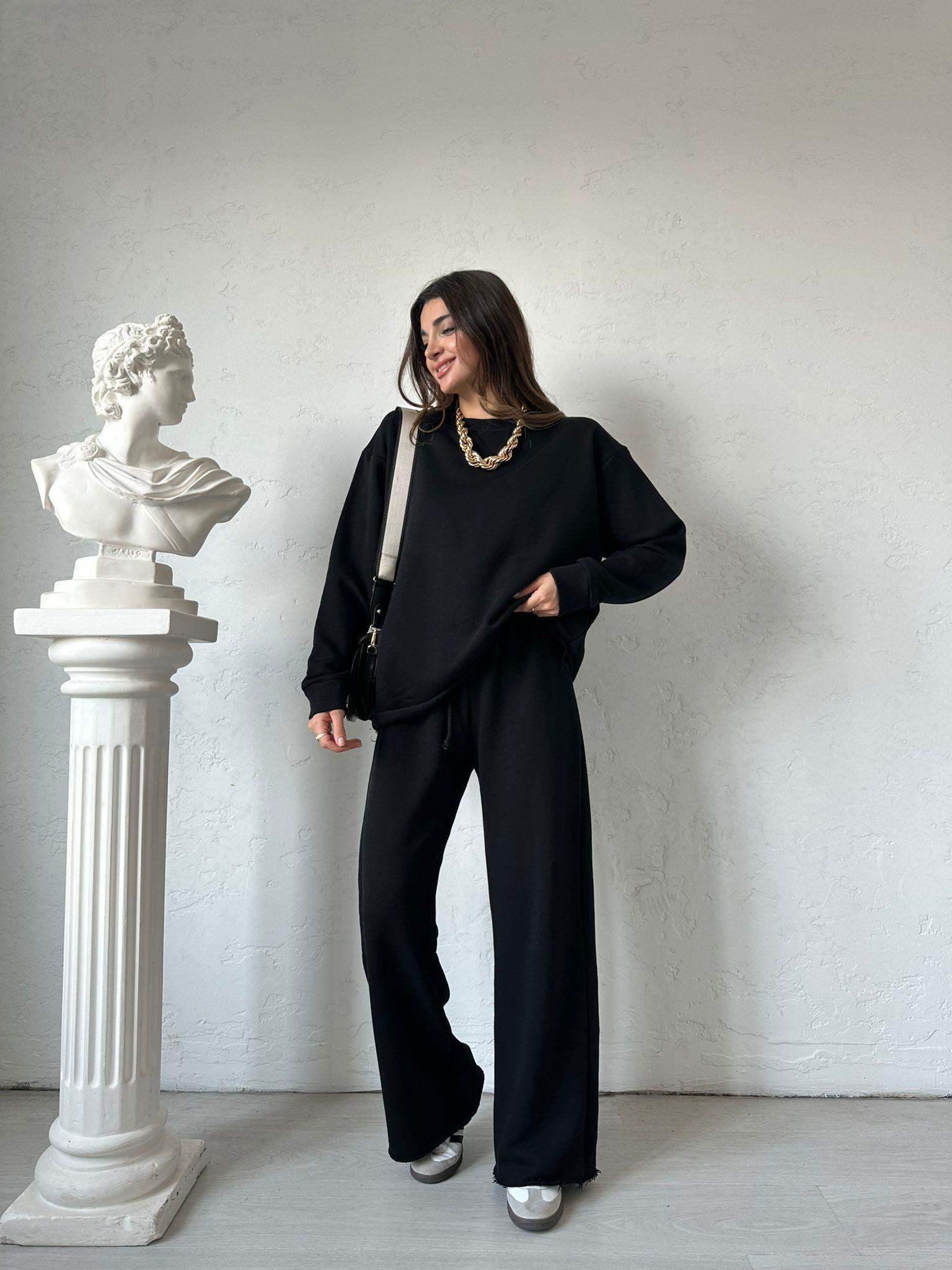 Siyah Uzun Kollu Basic Eşofman Takımı