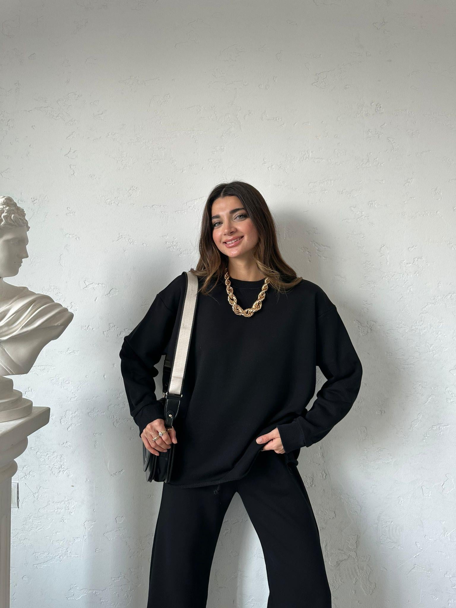 Siyah Uzun Kollu Basic Eşofman Takımı