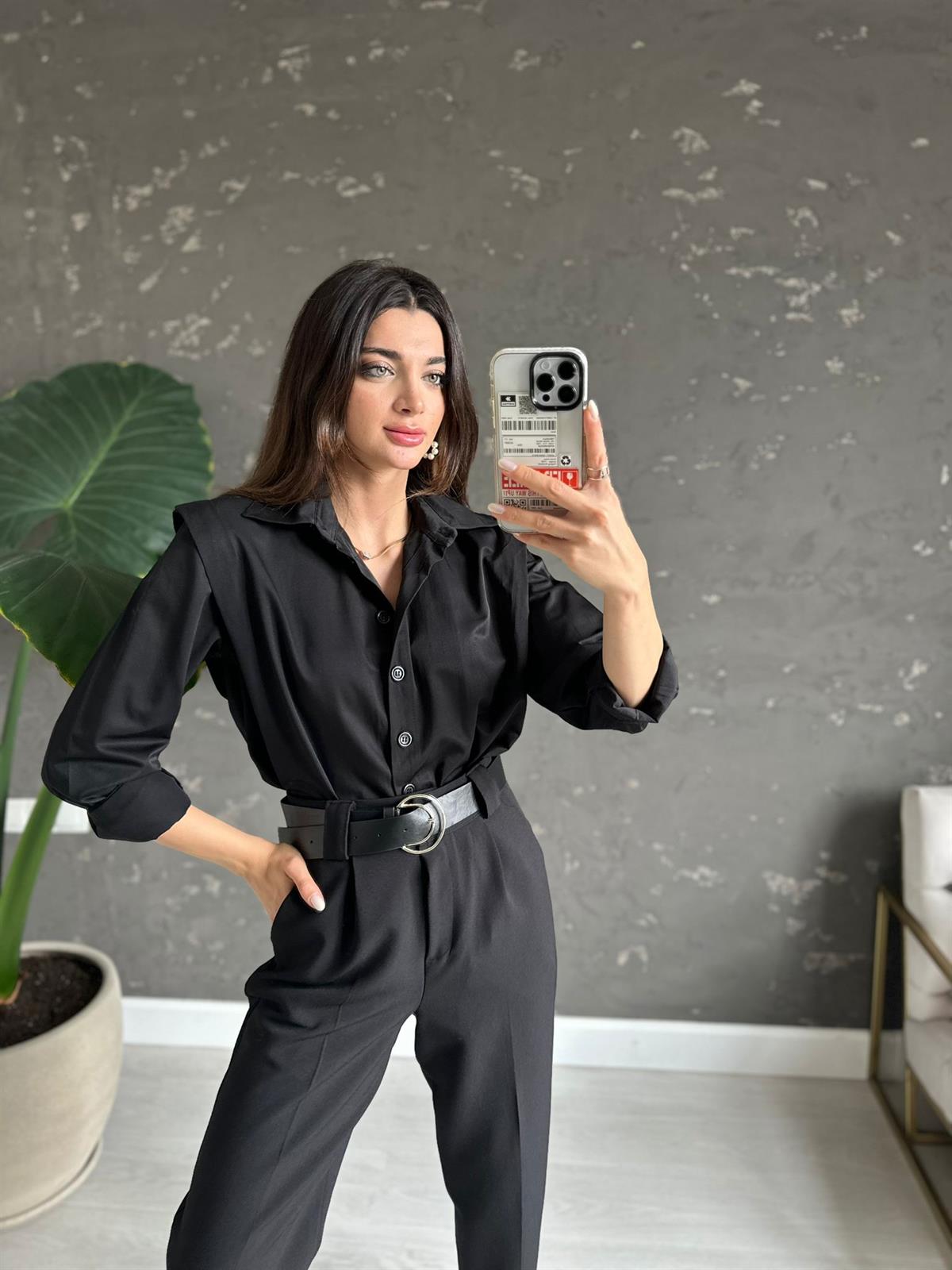 Siyah Vatkalı Fashion Gömlek