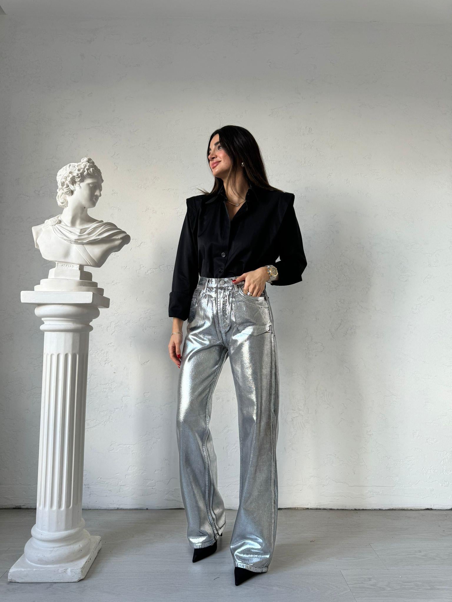 Siyah Vatkalı Fashion Gömlek