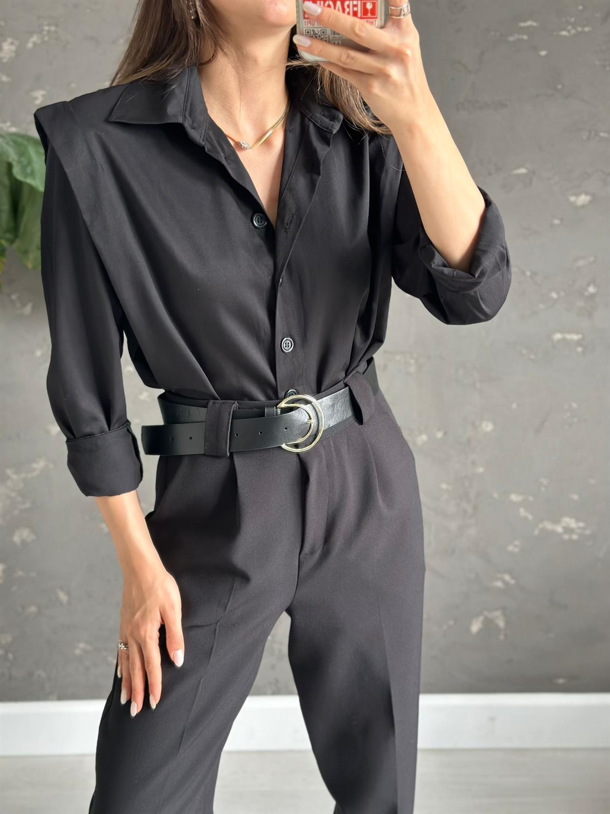 Siyah Vatkalı Fashion Gömlek