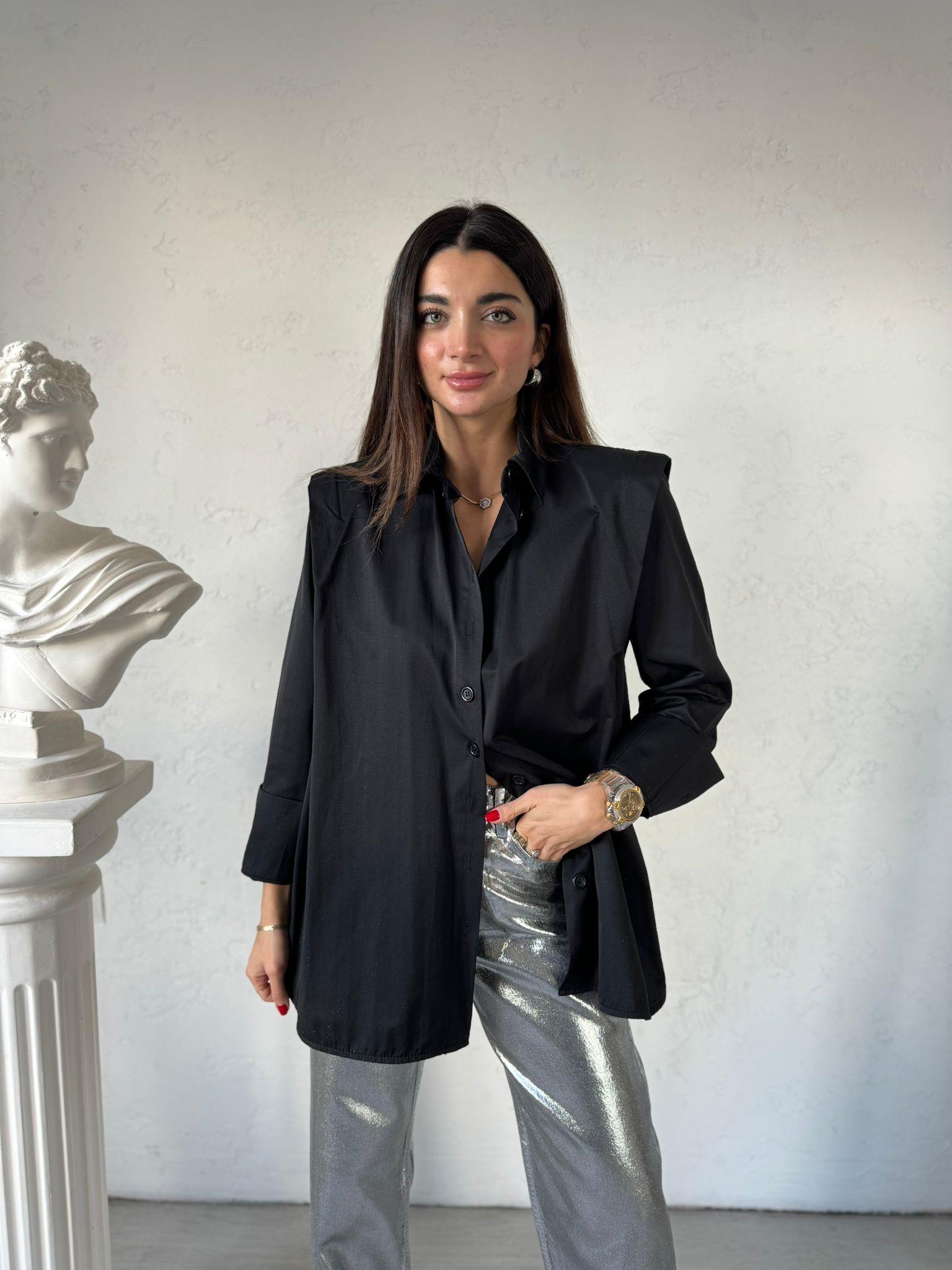 Siyah Vatkalı Fashion Gömlek