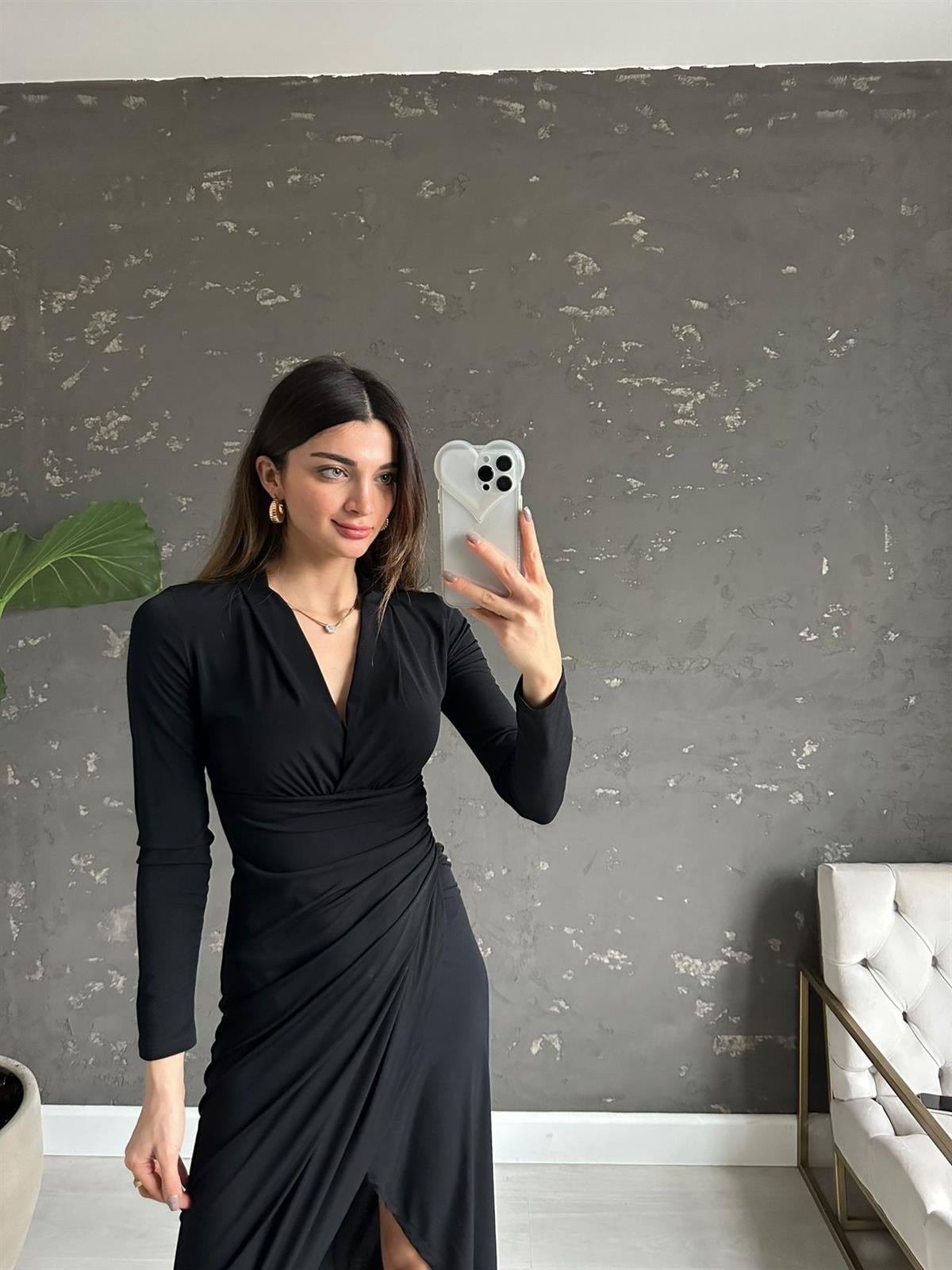Siyah Vatkalı Jane Elbise