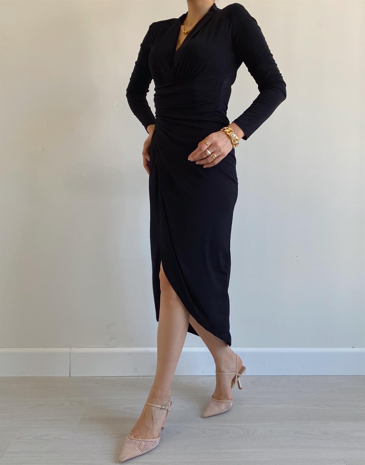 Siyah Vatkalı Jane Elbise
