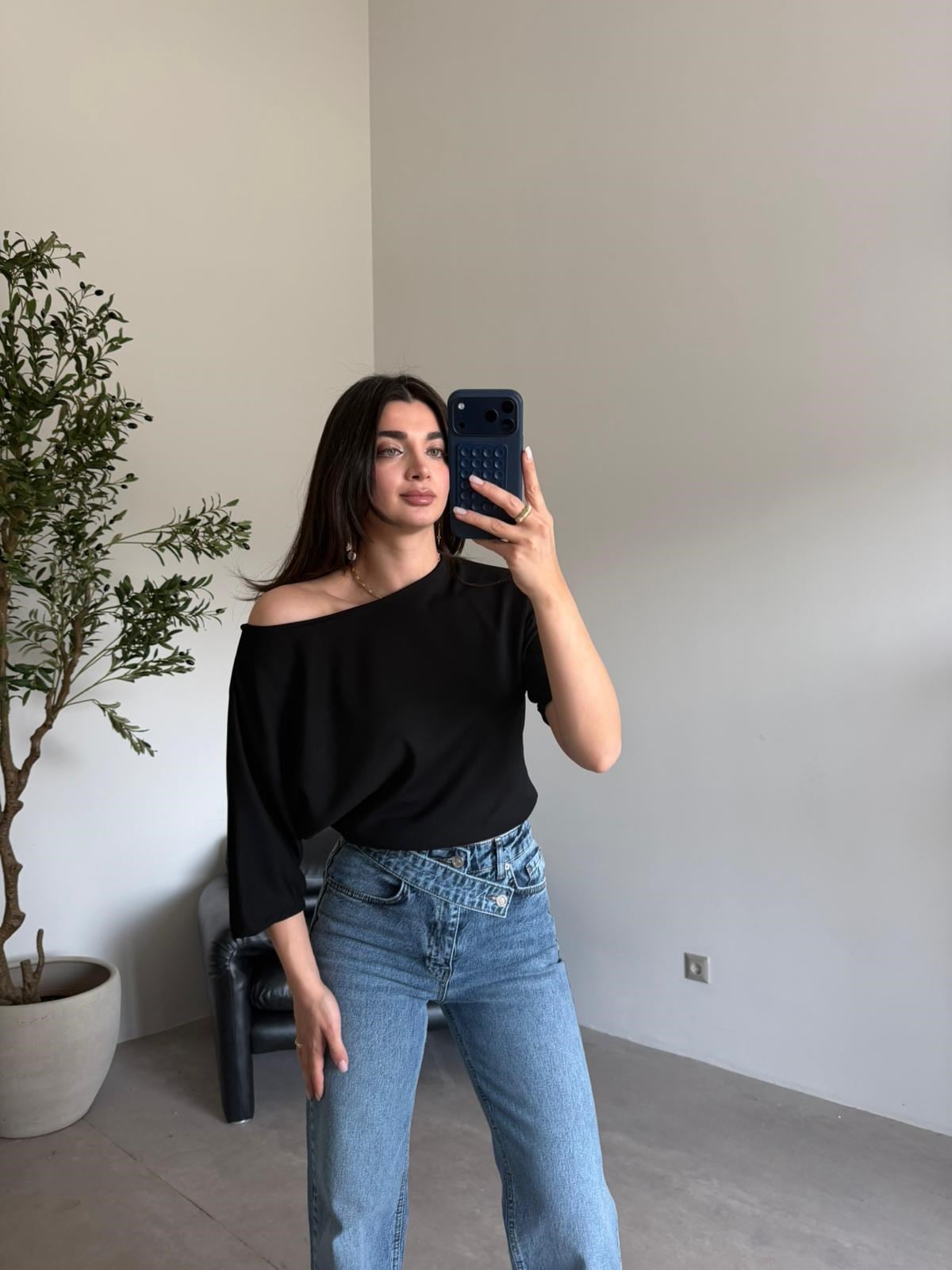 Siyah Yarasa Kol Basic Bluz
