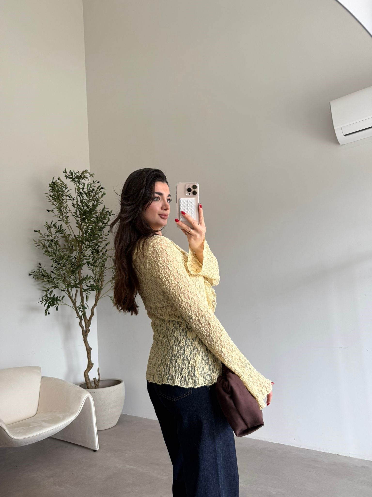 Soft Sarı Fırfırlı İspanyol Kol Dantel Bluz