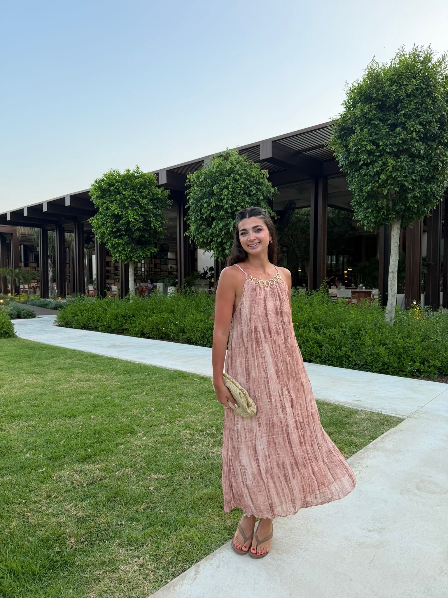 Somon Halkalı Astarlı Elbise