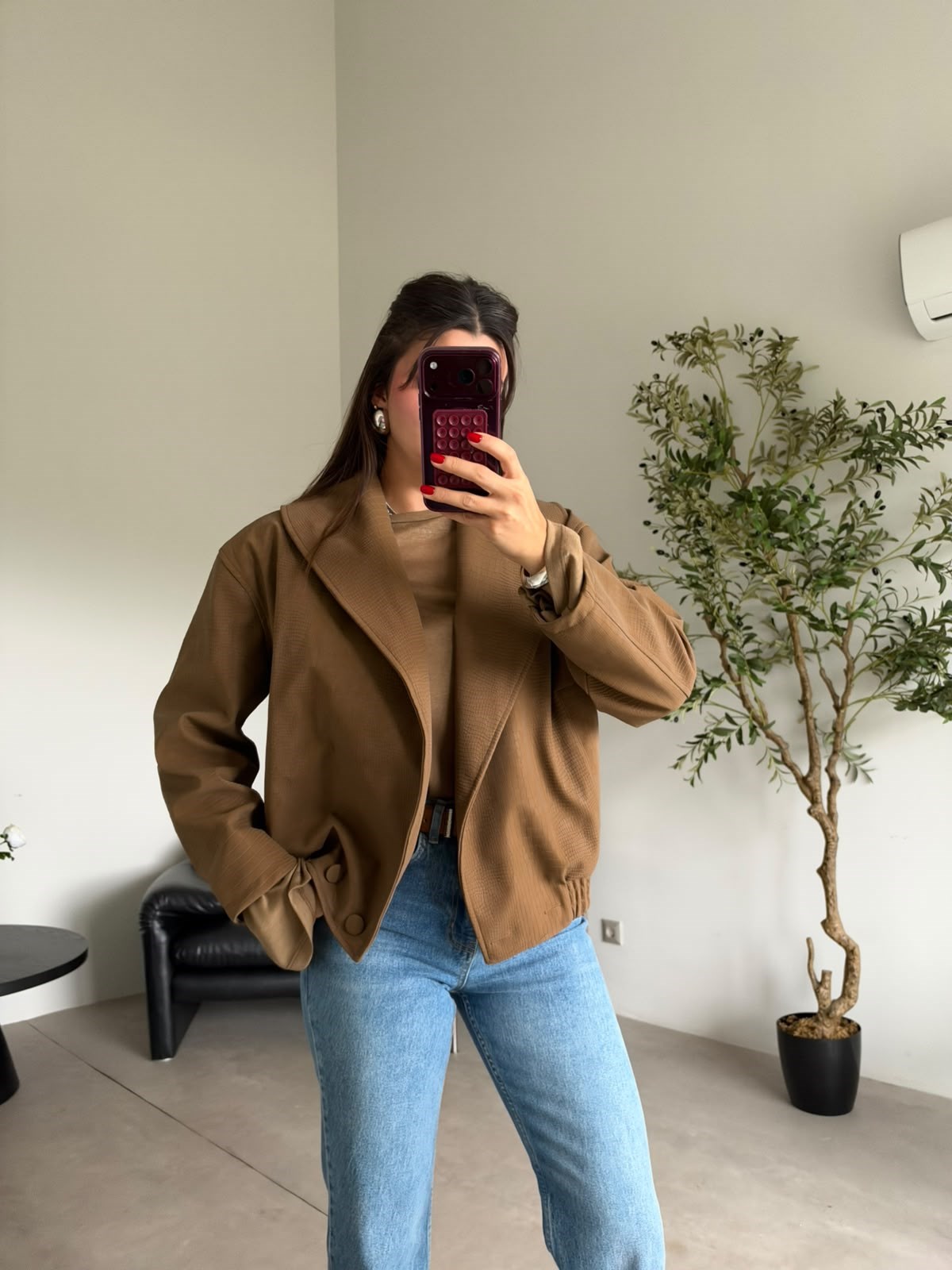 Taba Şal Yaka Bomber Ceket 