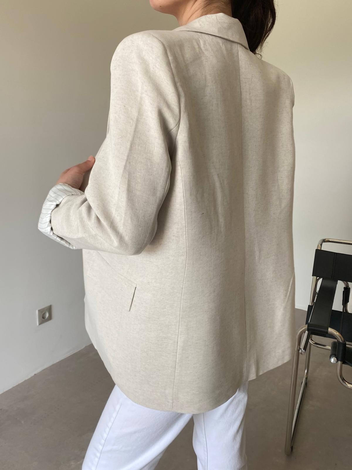 Taş Rengi Astarlı Keten Blazer Ceket