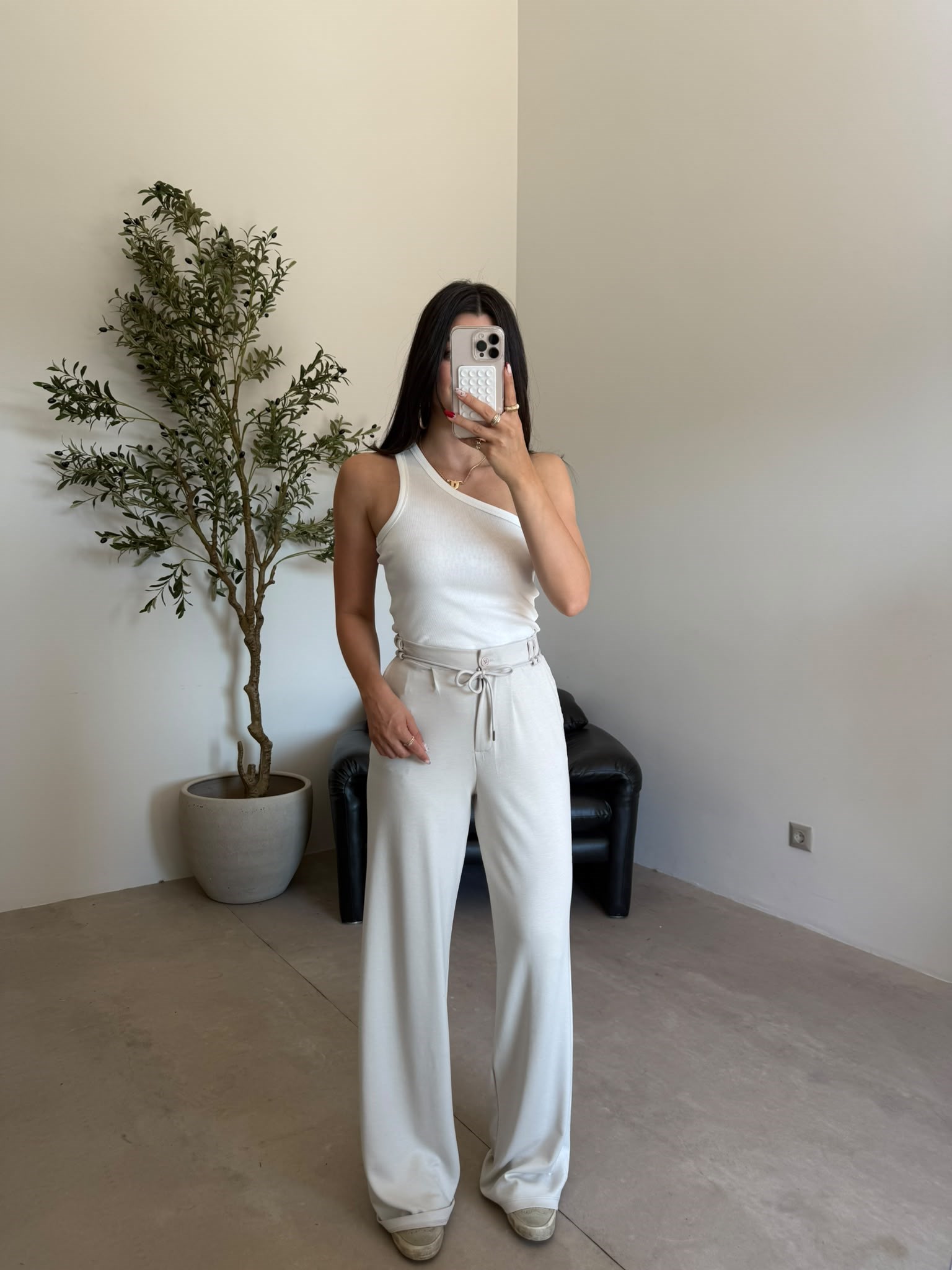 Taş Rengi Beli Bağlamalı Bağcıklı Modal Pantolon