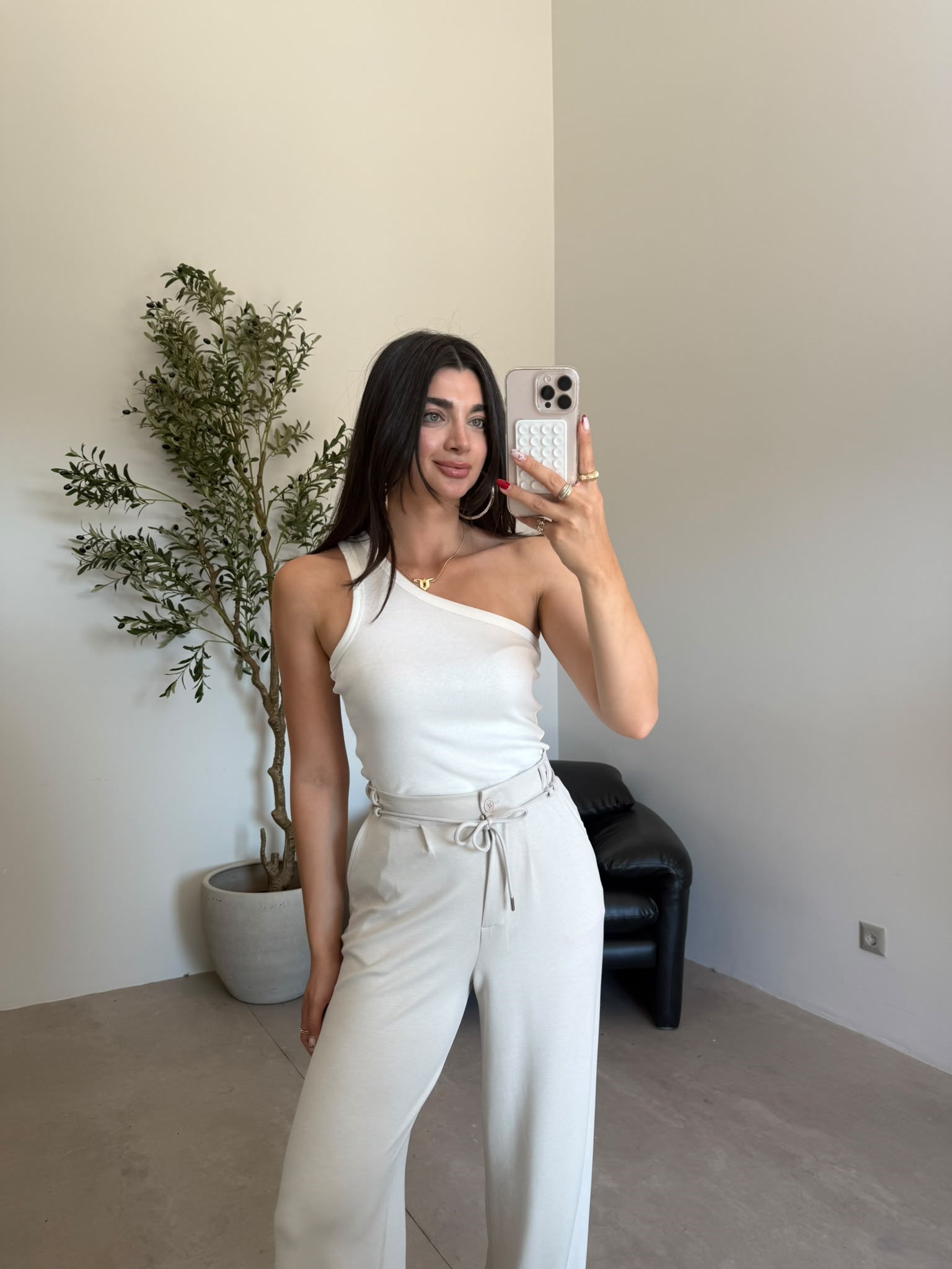 Taş Rengi Beli Bağlamalı Bağcıklı Modal Pantolon
