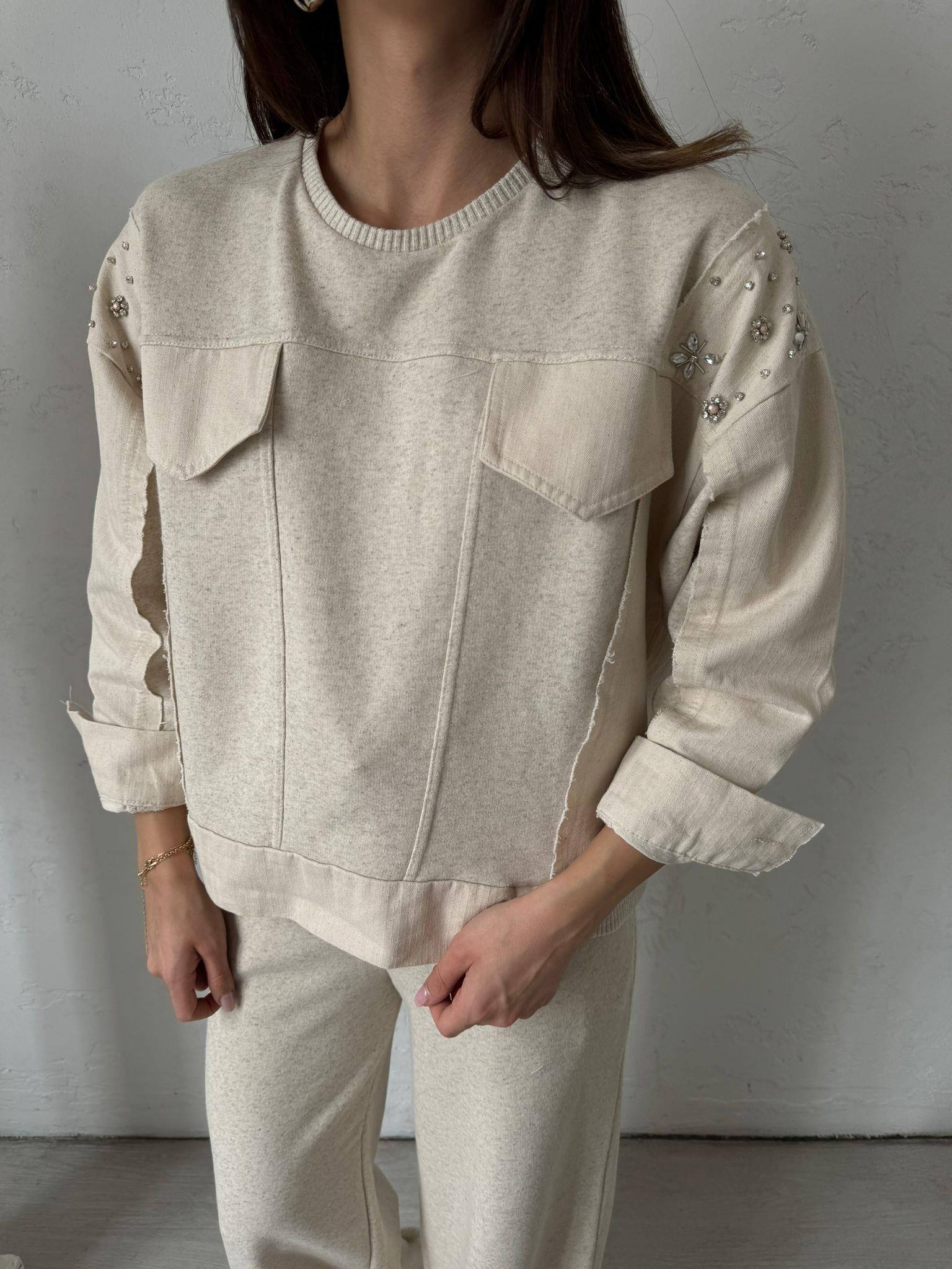 Taş Rengi Cep Detaylı Sweat Takım
