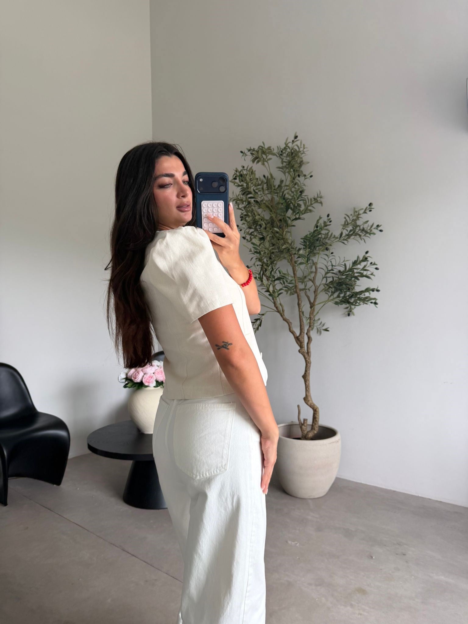 Taş Rengi Düğmeli Kısa Kol Ceket