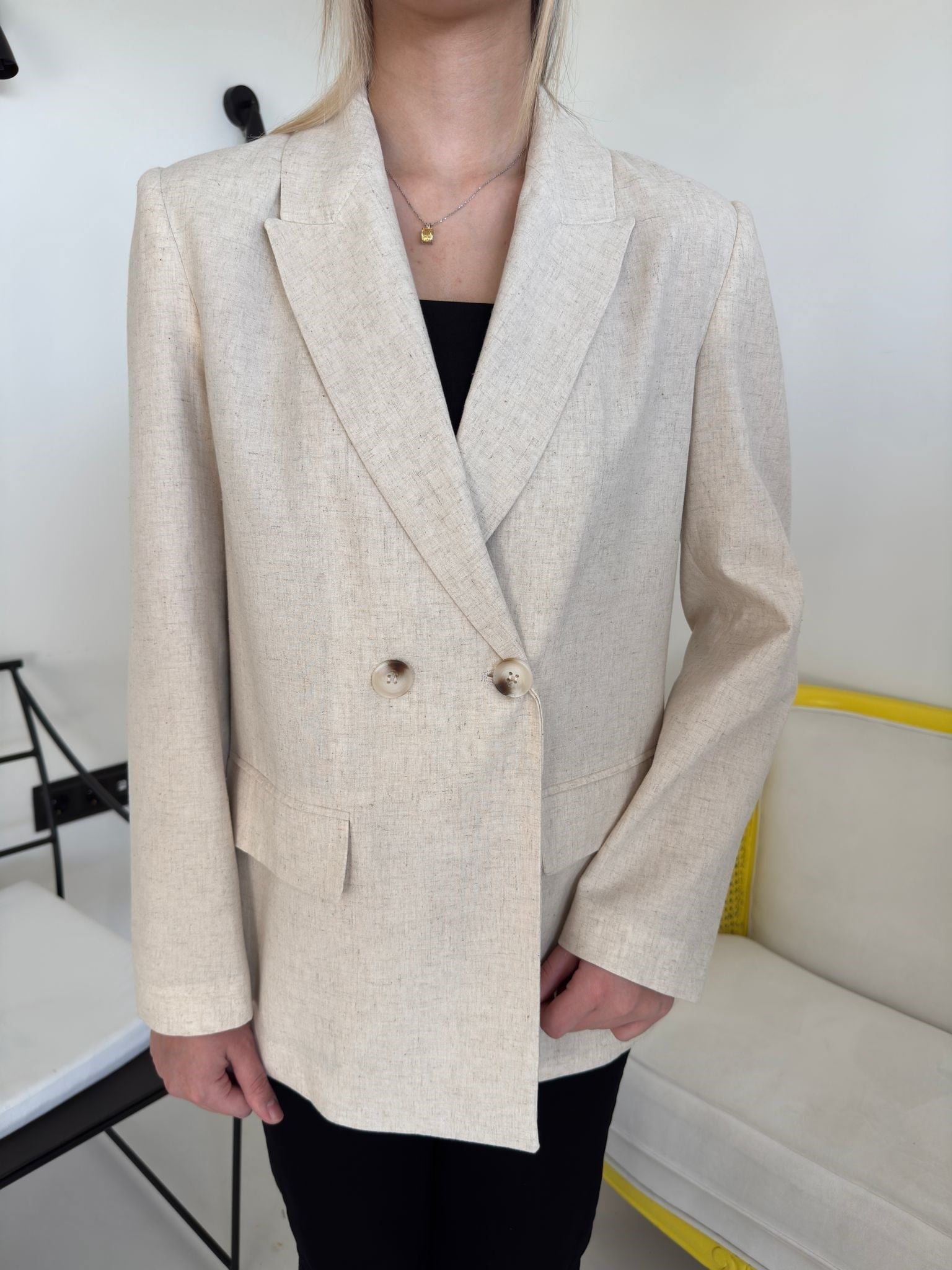 Taş Rengi Keten Blazer Ceket
