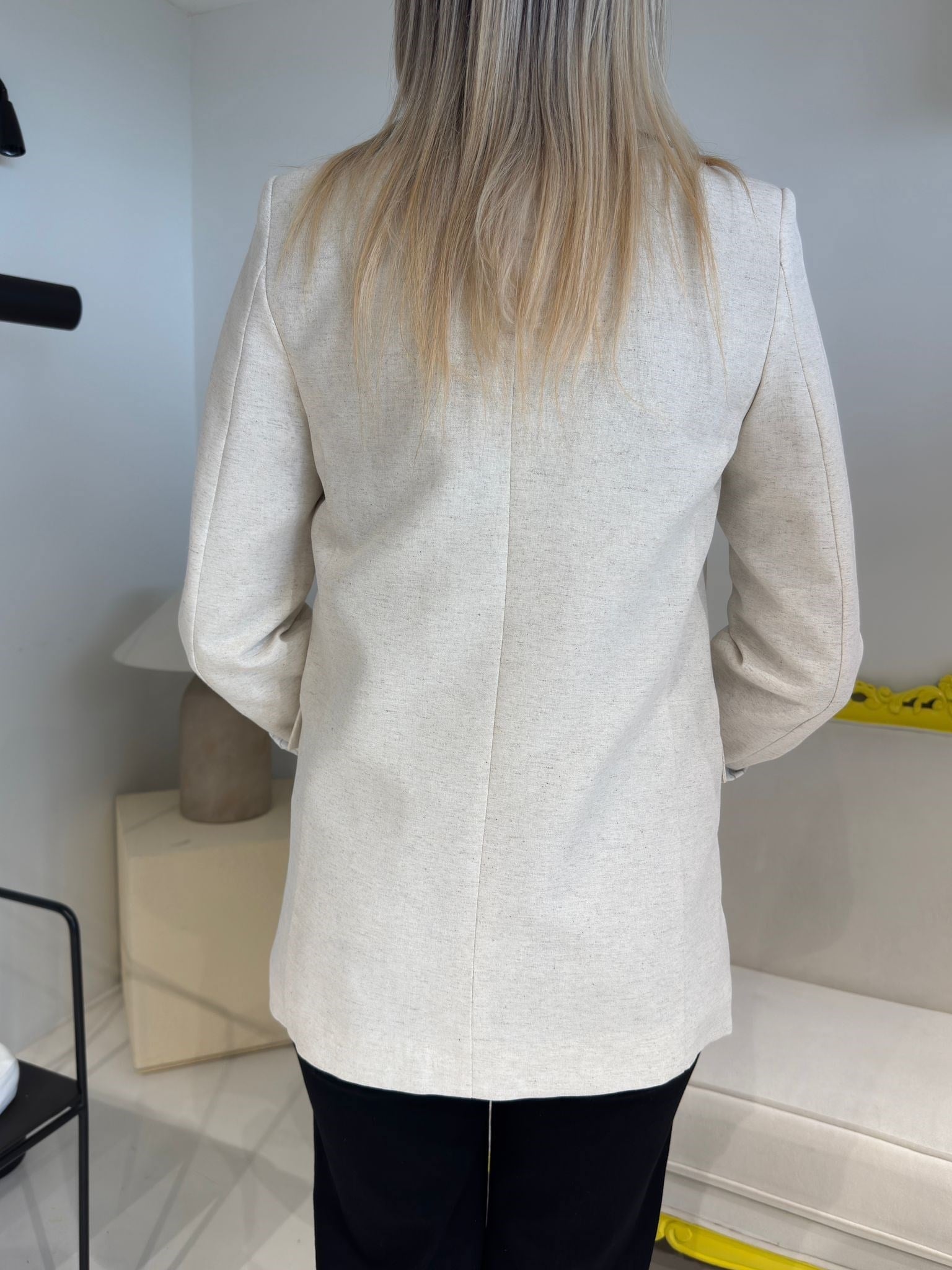 Taş Rengi Kolu Katlamalı Keten Blazer Ceket
