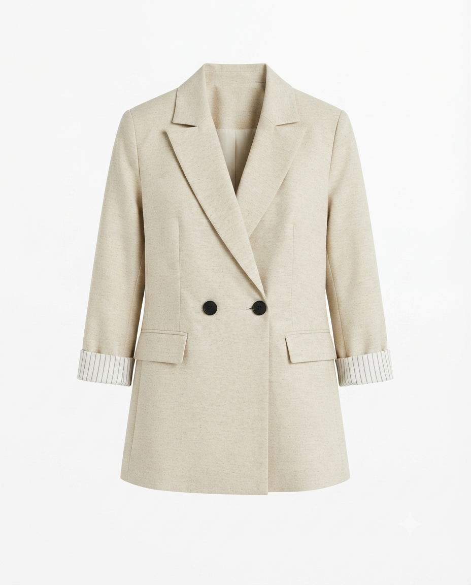 Taş Rengi Kolu Katlamalı Keten Blazer Ceket
