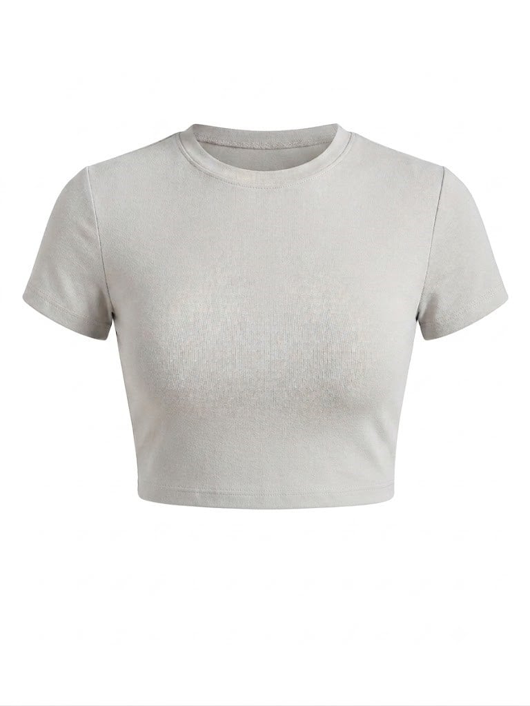 Taş Rengi Likralı Esnek Leo Crop Tişört