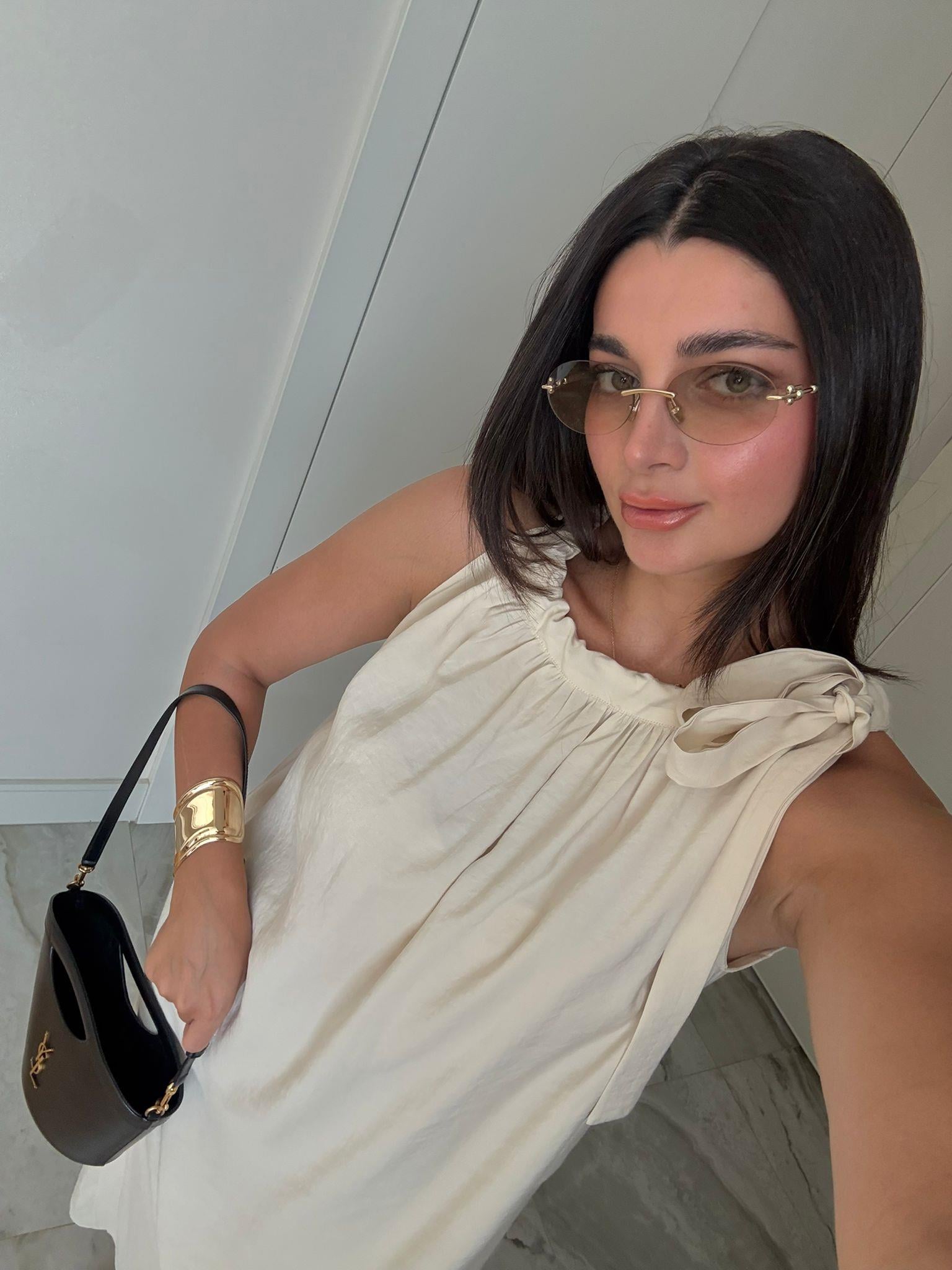 Taş Rengi Omuzdan Bağlamalı Sıfır Kol Elbise